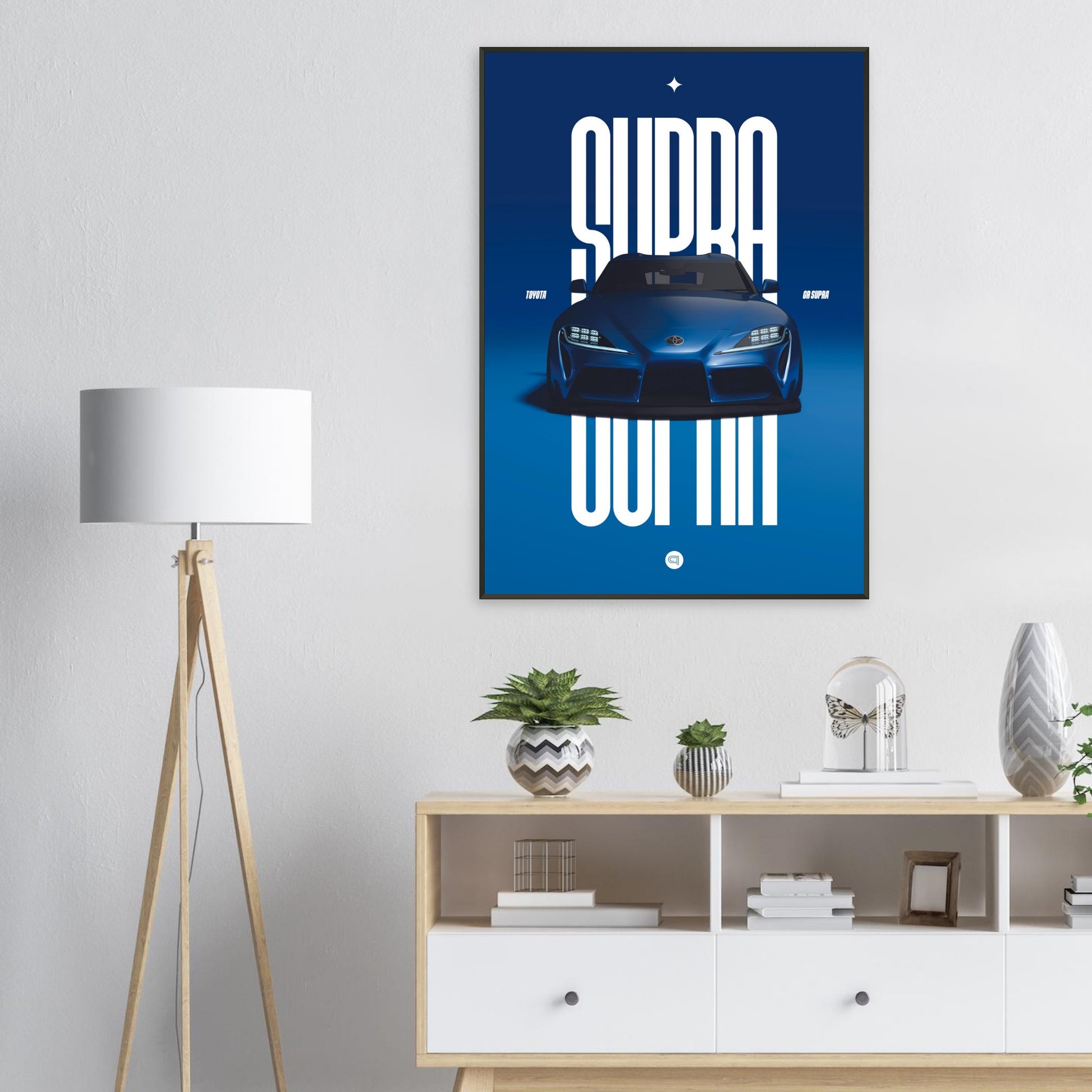 Framed Car Poster - Toyota GR Supra Bumper - Blue