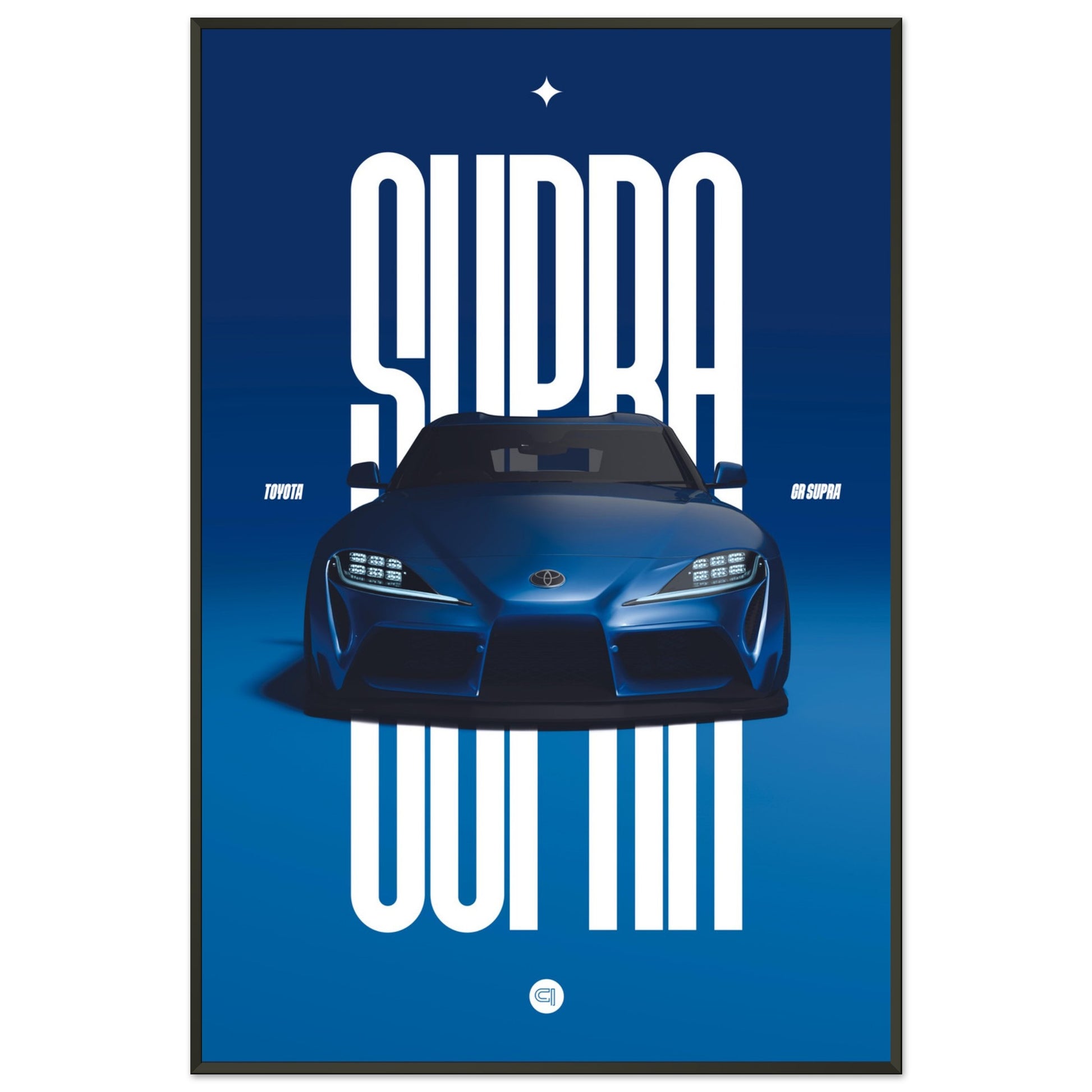 Framed Car Poster - Toyota GR Supra Bumper - Blue