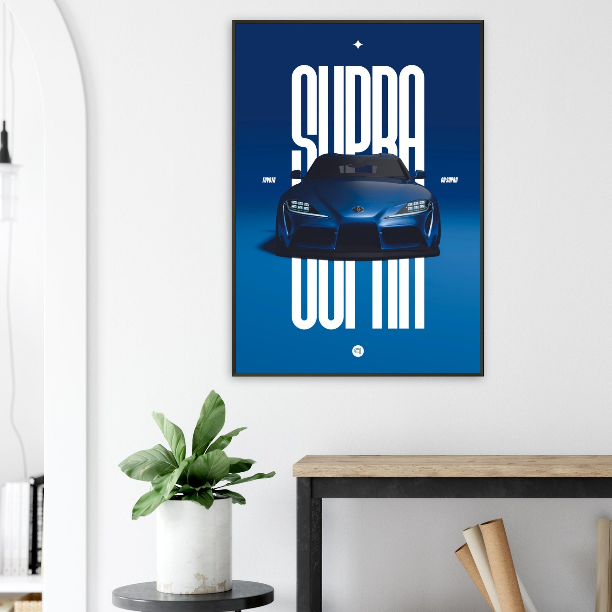 Framed Car Poster - Toyota GR Supra Bumper - Blue
