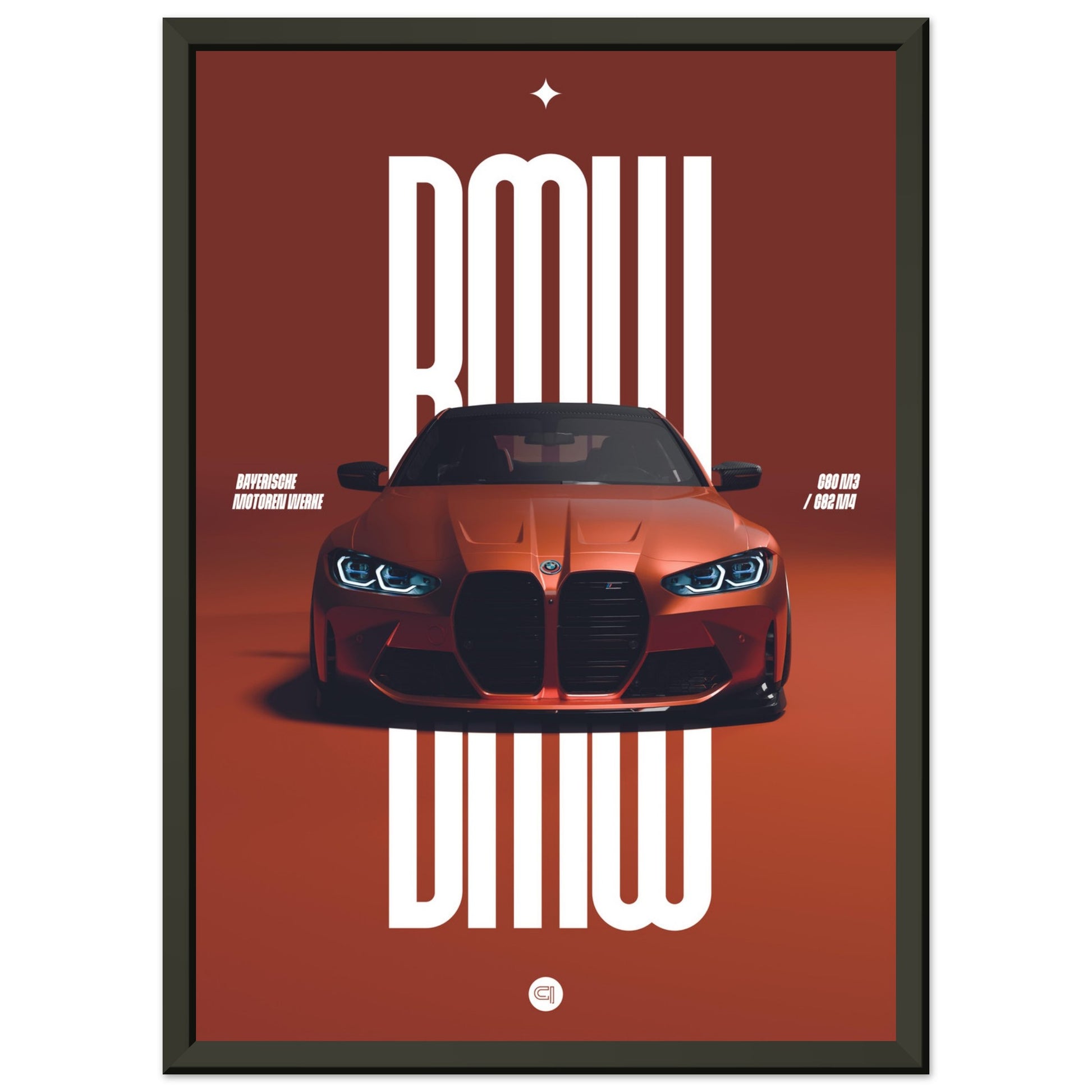 Framed Car Poster - BMW G80 M3 / G82 M4 Bumper - Orange