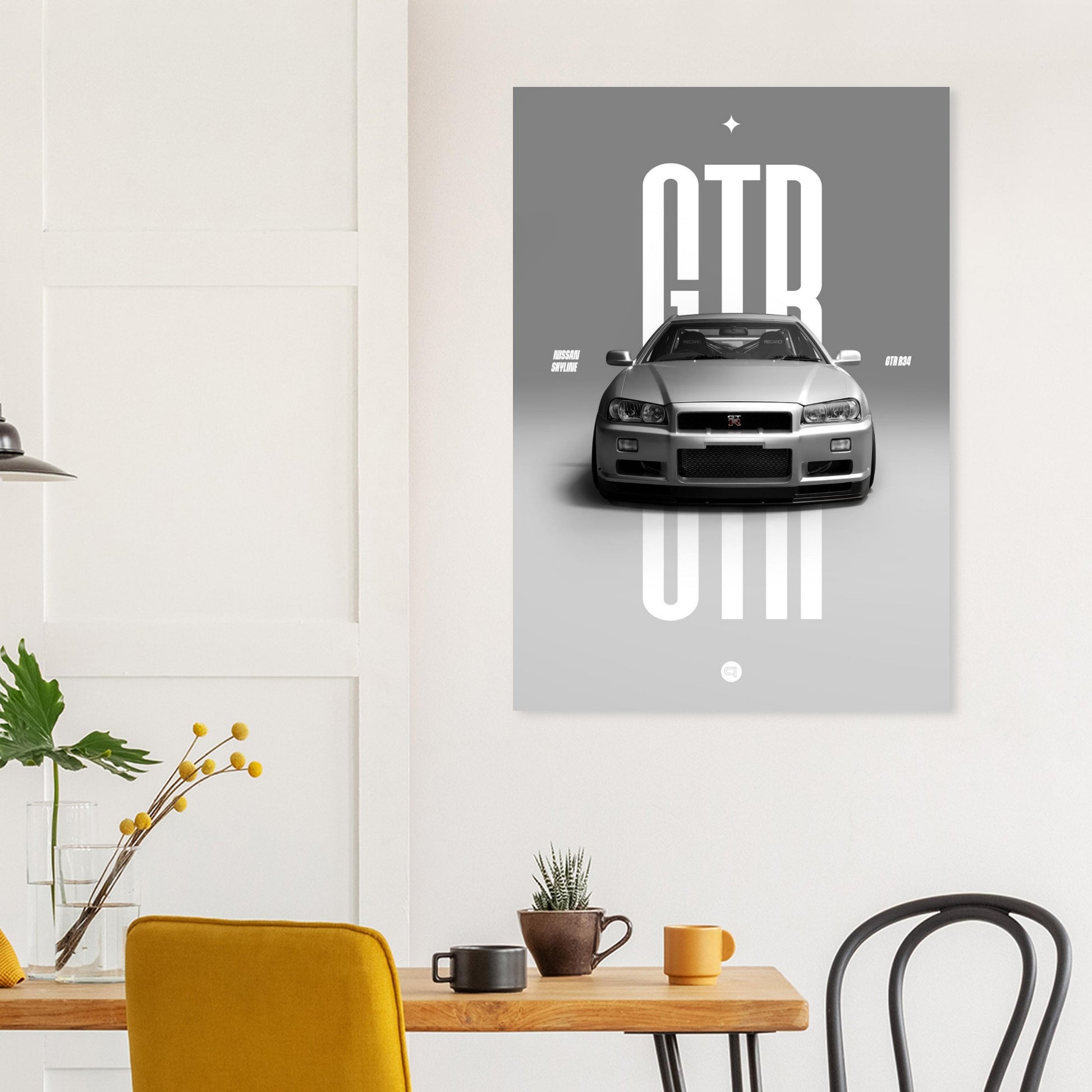 Car Poster - Nissan Skyline GTR R34 - White