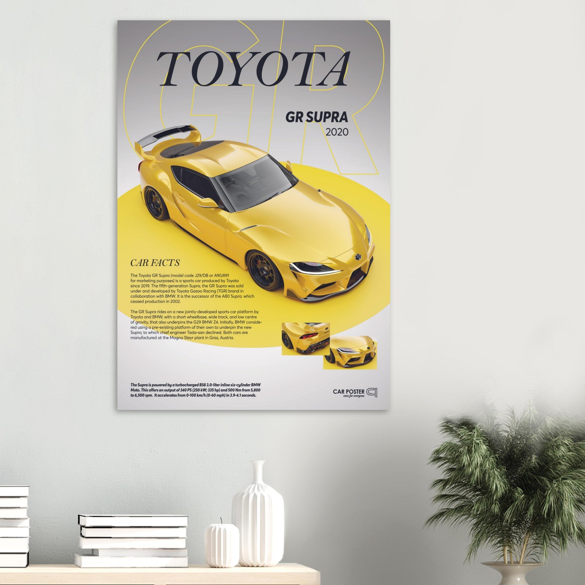 Car Poster - Toyota GR Supra - Yellow