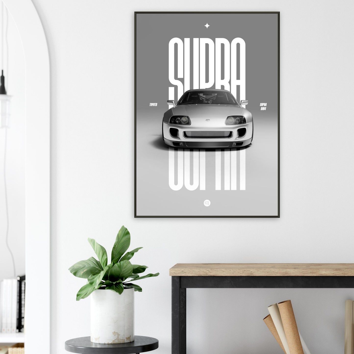 Framed Car Poster - Toyota Supra MK4 - White