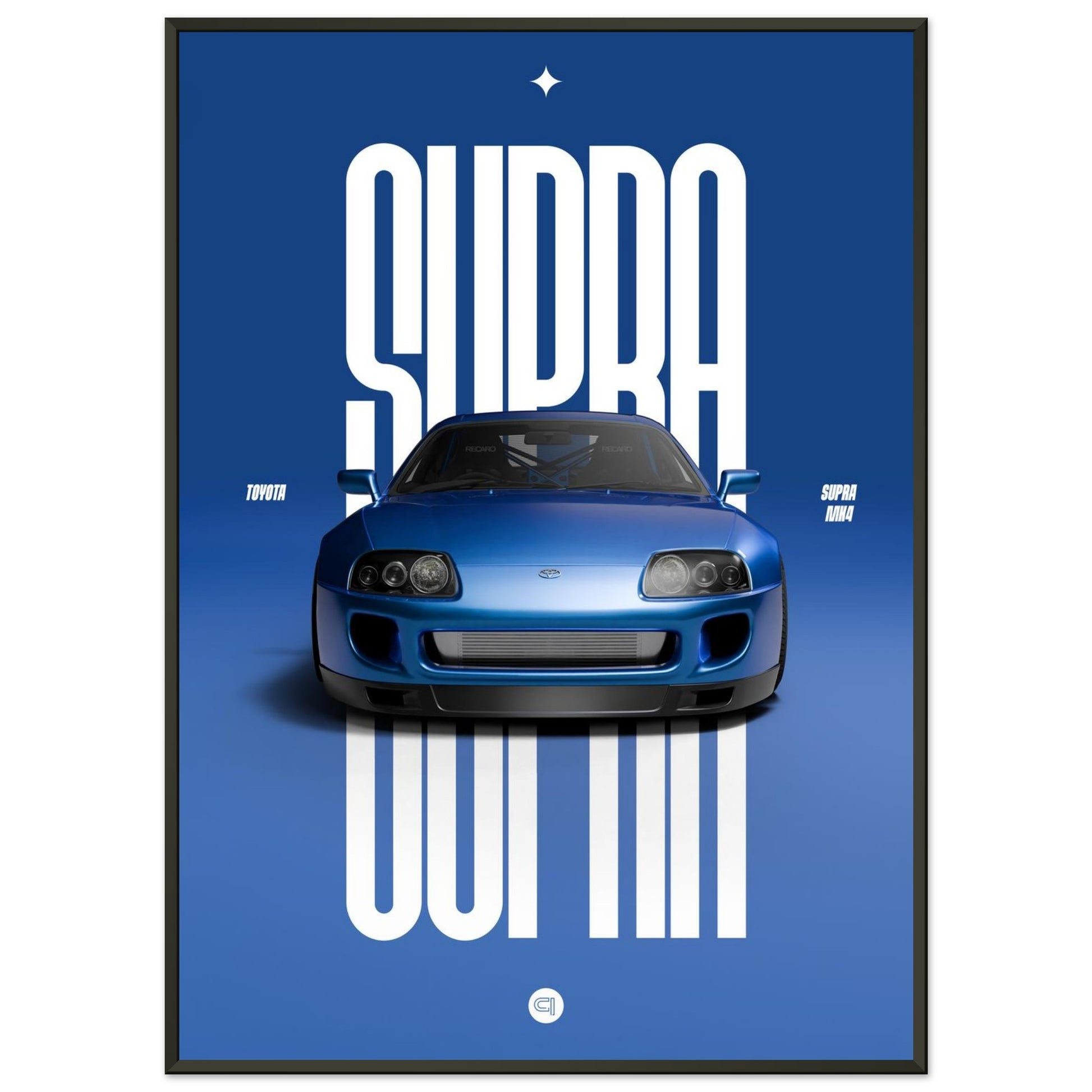 Framed Car Poster - Toyota Supra MK4 - Blue