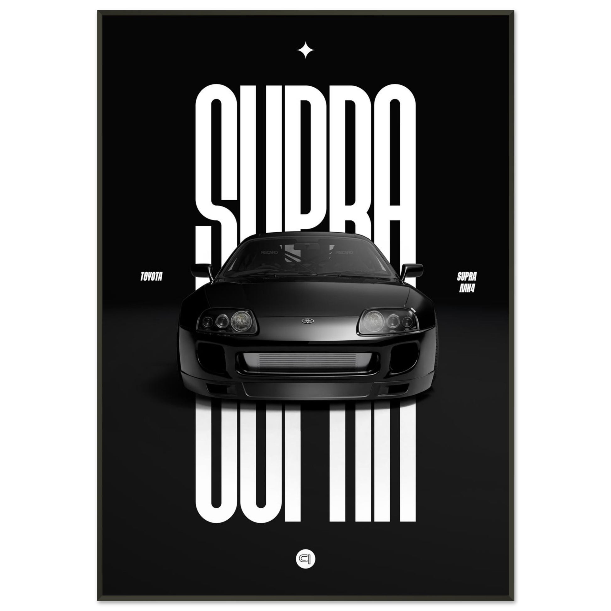 Framed Car Poster - Toyota Supra MK4 - Black