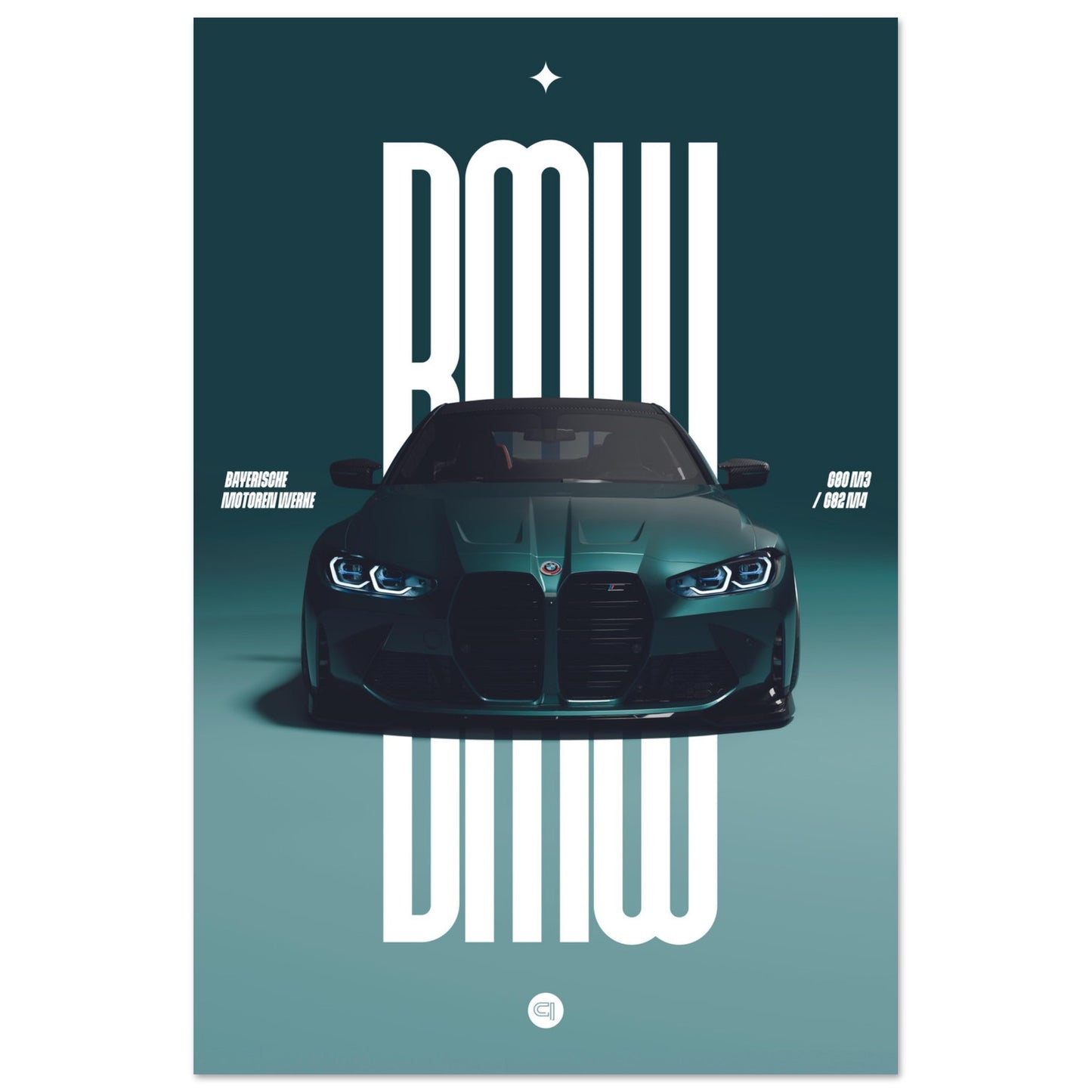 Car Poster - BMW G80 M3 / G82 M4 Bumper - Darkgreen
