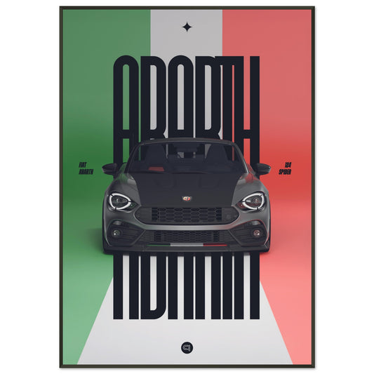 Framed Car Poster - Fiat Abarth 124 Spider - Italy black typo