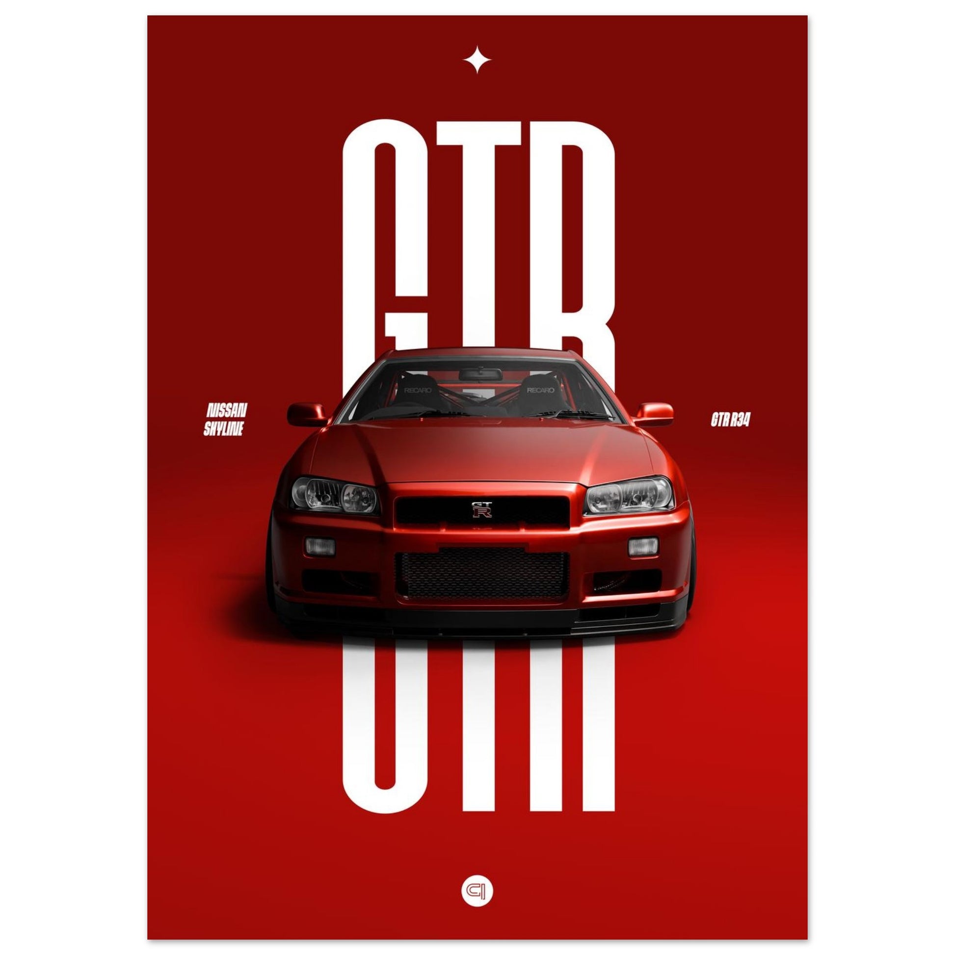 Car Poster - Nissan Skyline GTR R34 - Red