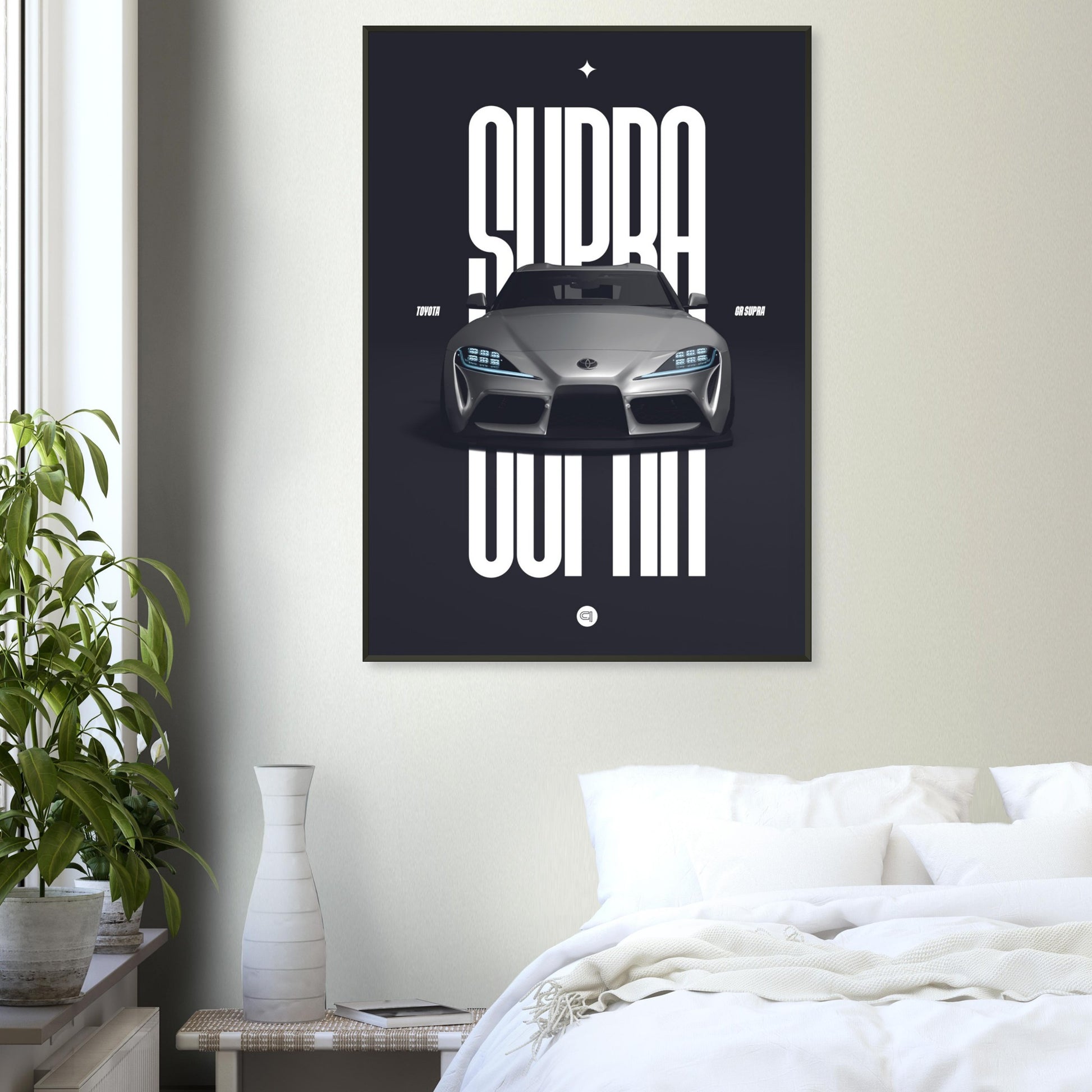 Framed Car Poster - Toyota GR Supra Bumper - White