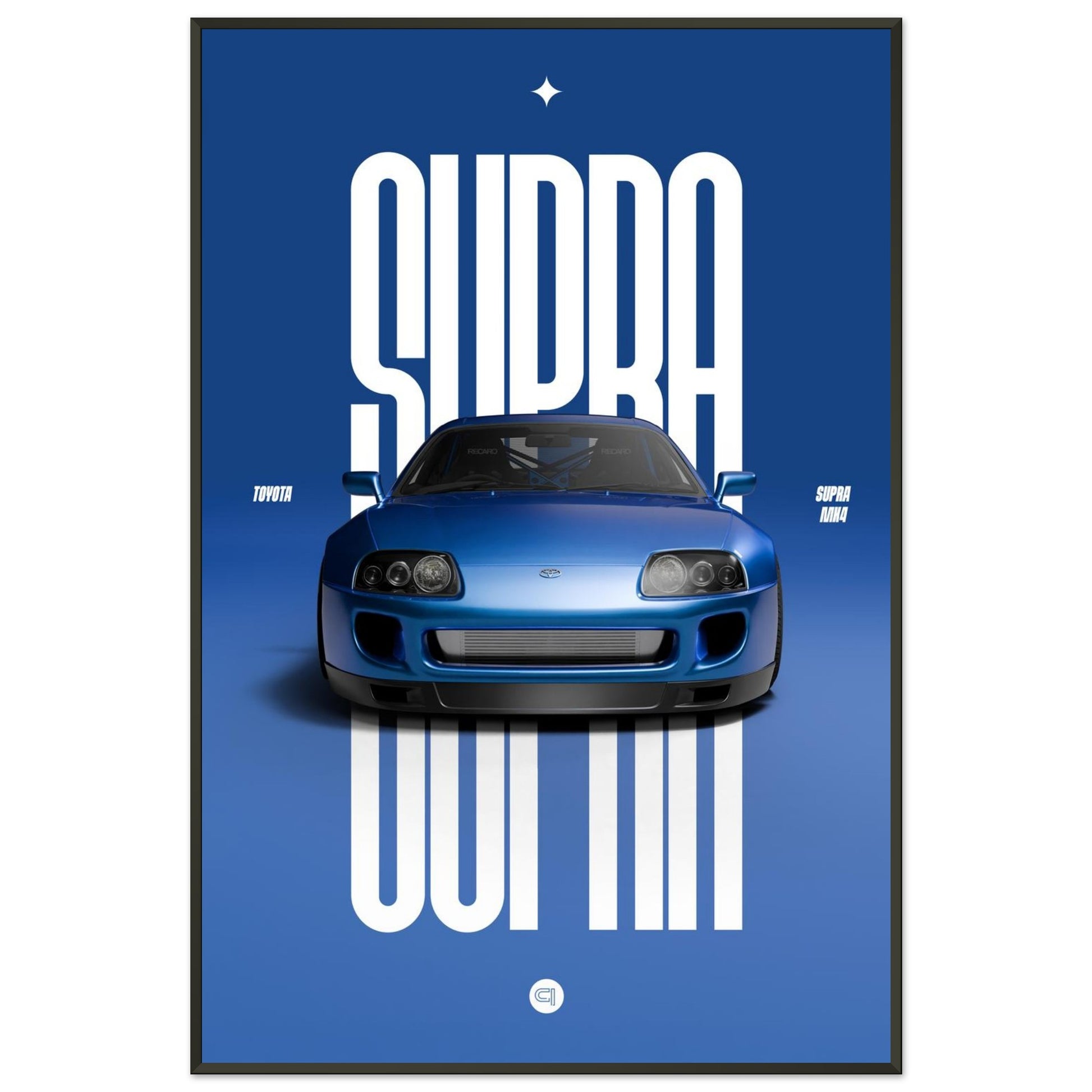 Framed Car Poster - Toyota Supra MK4 - Blue