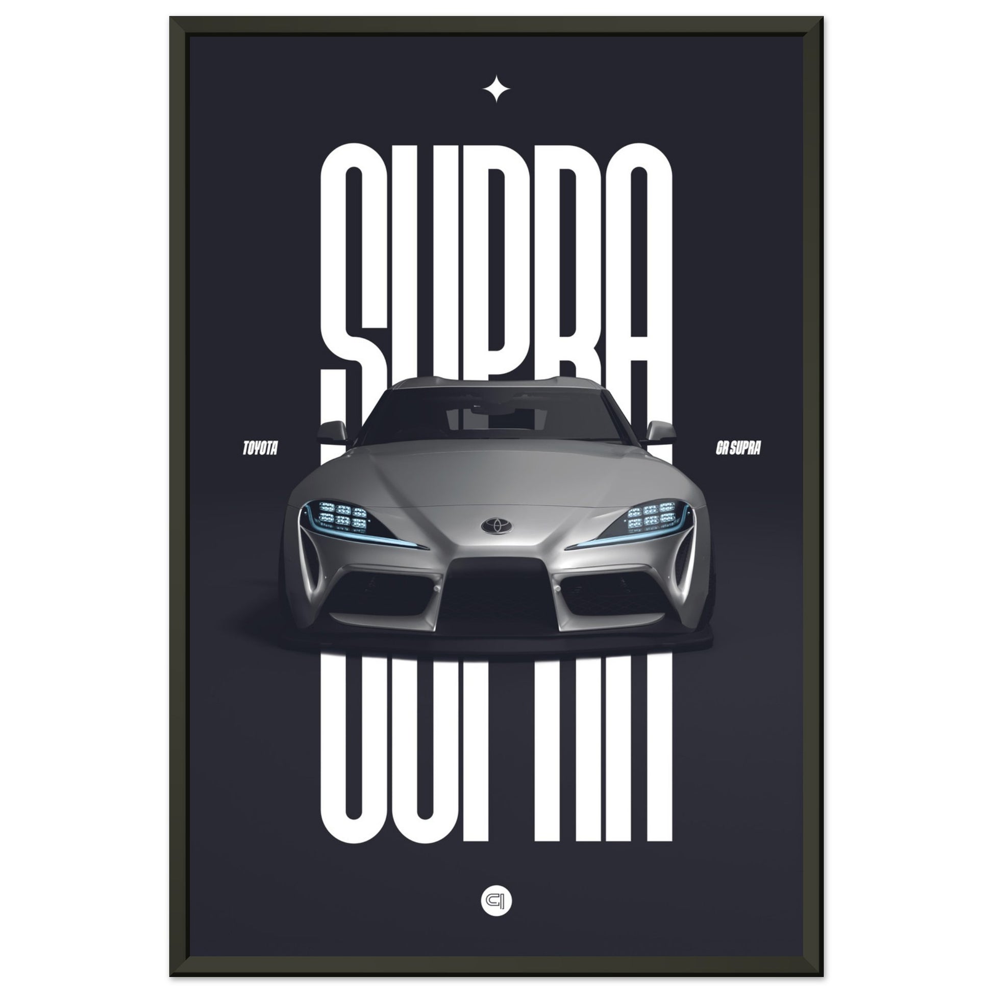 Framed Car Poster - Toyota GR Supra Bumper - White