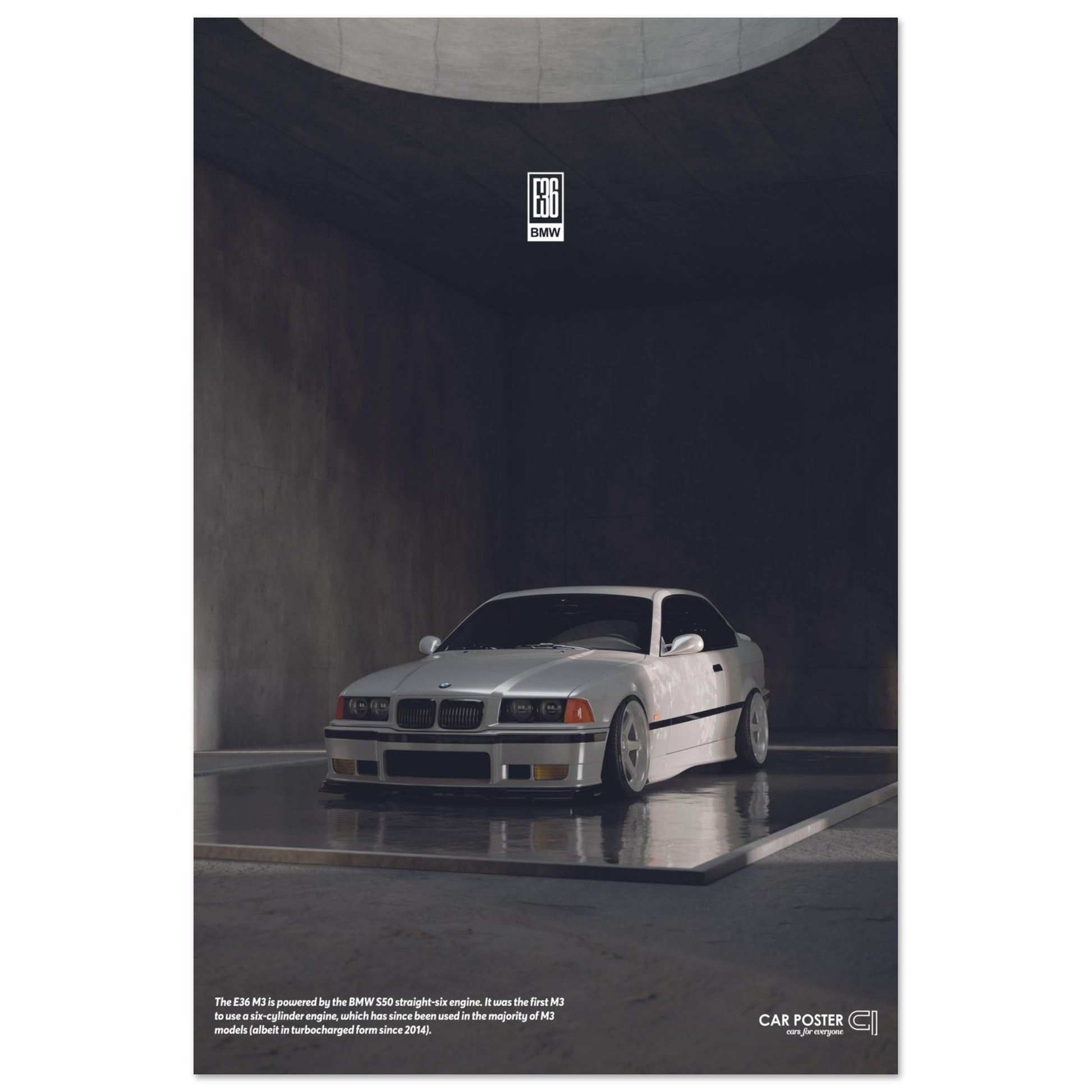 Car Poster - BMW E36 M3 - White