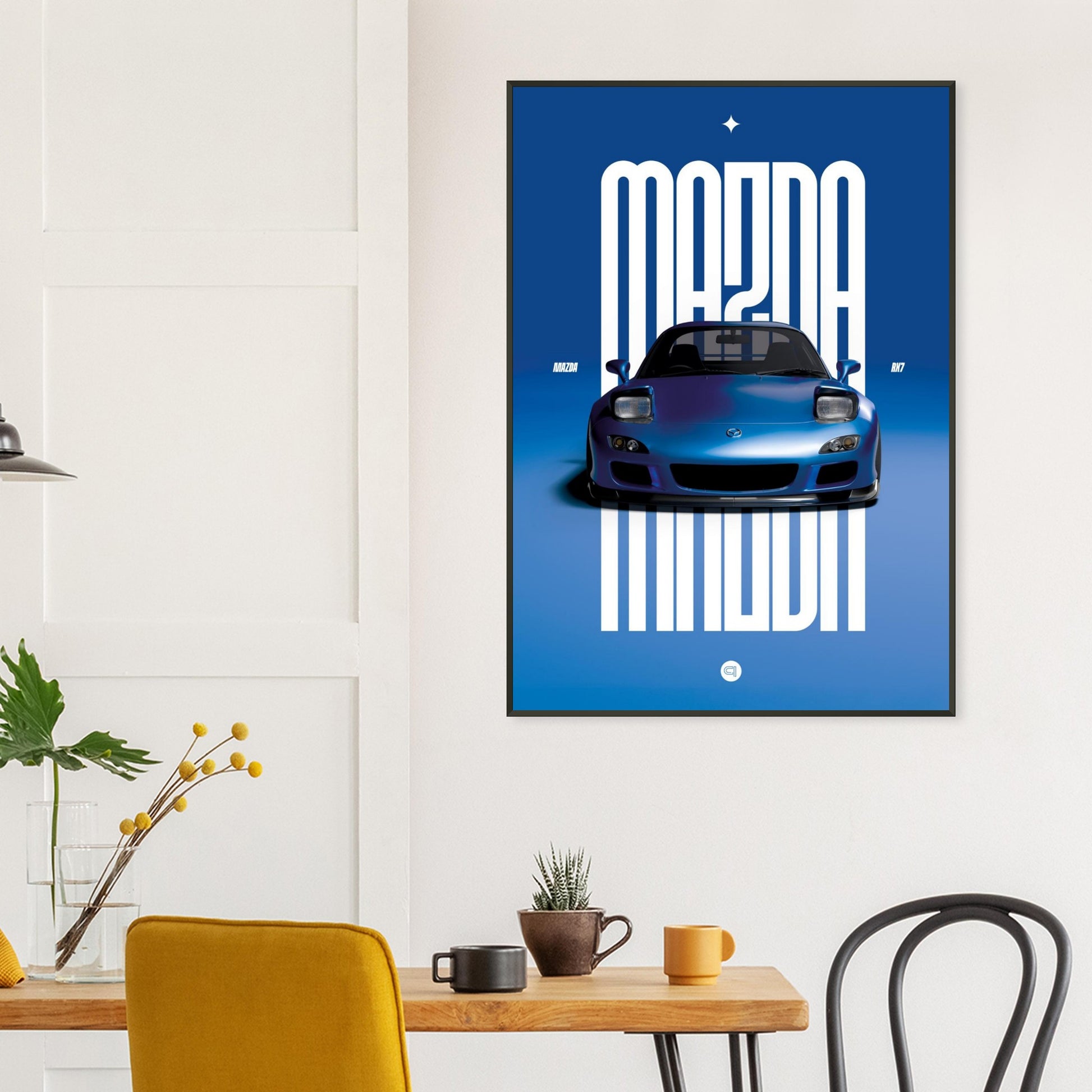Framed Car Poster - Mazda RX7 - Blue Pop up