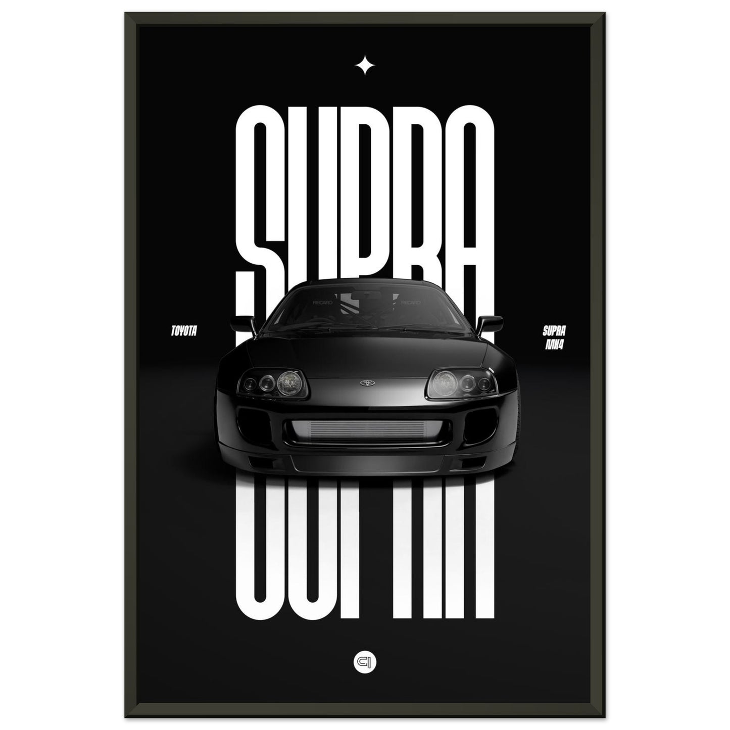 Framed Car Poster - Toyota Supra MK4 - Black
