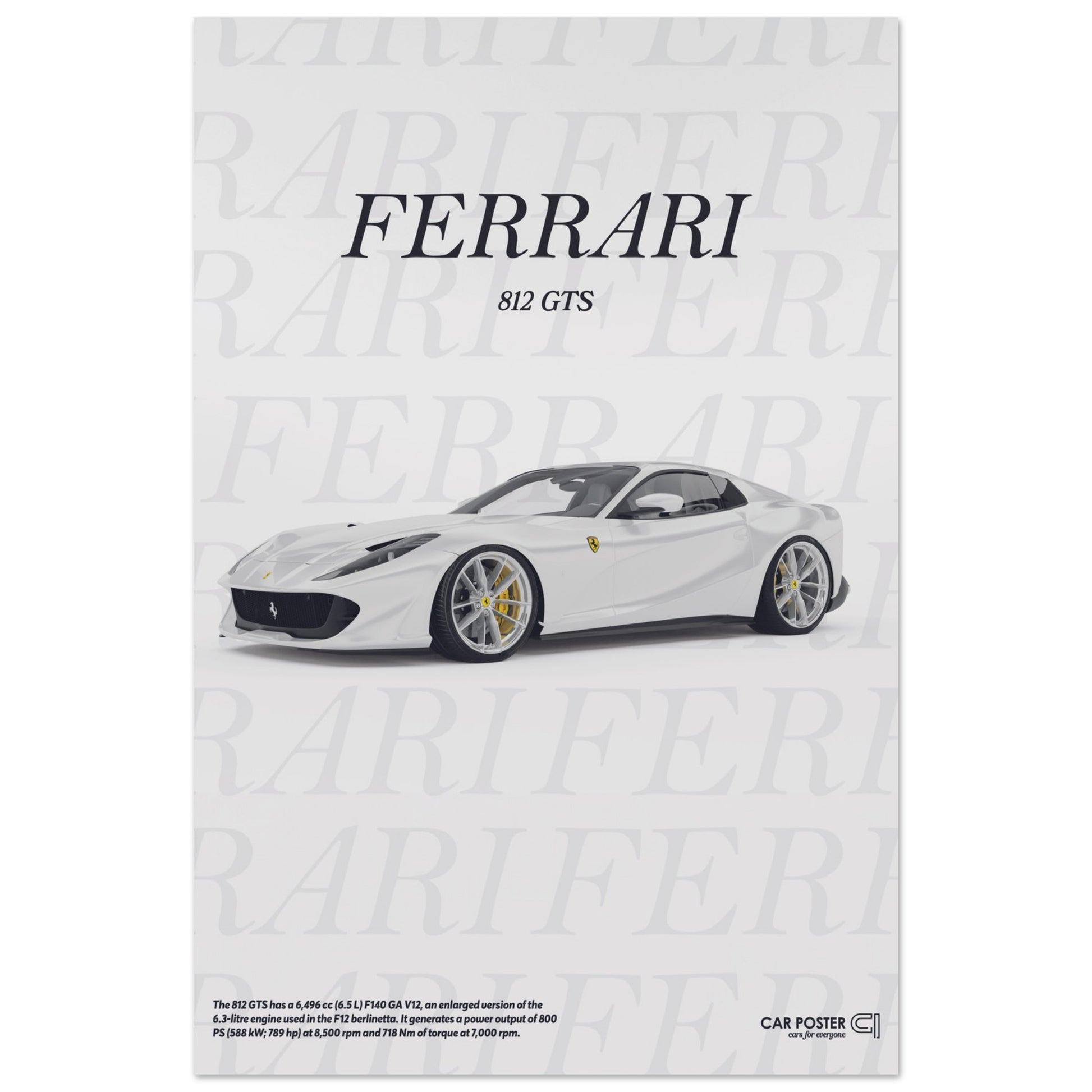 Car Poster - Ferrari 812 GTS Typography - White