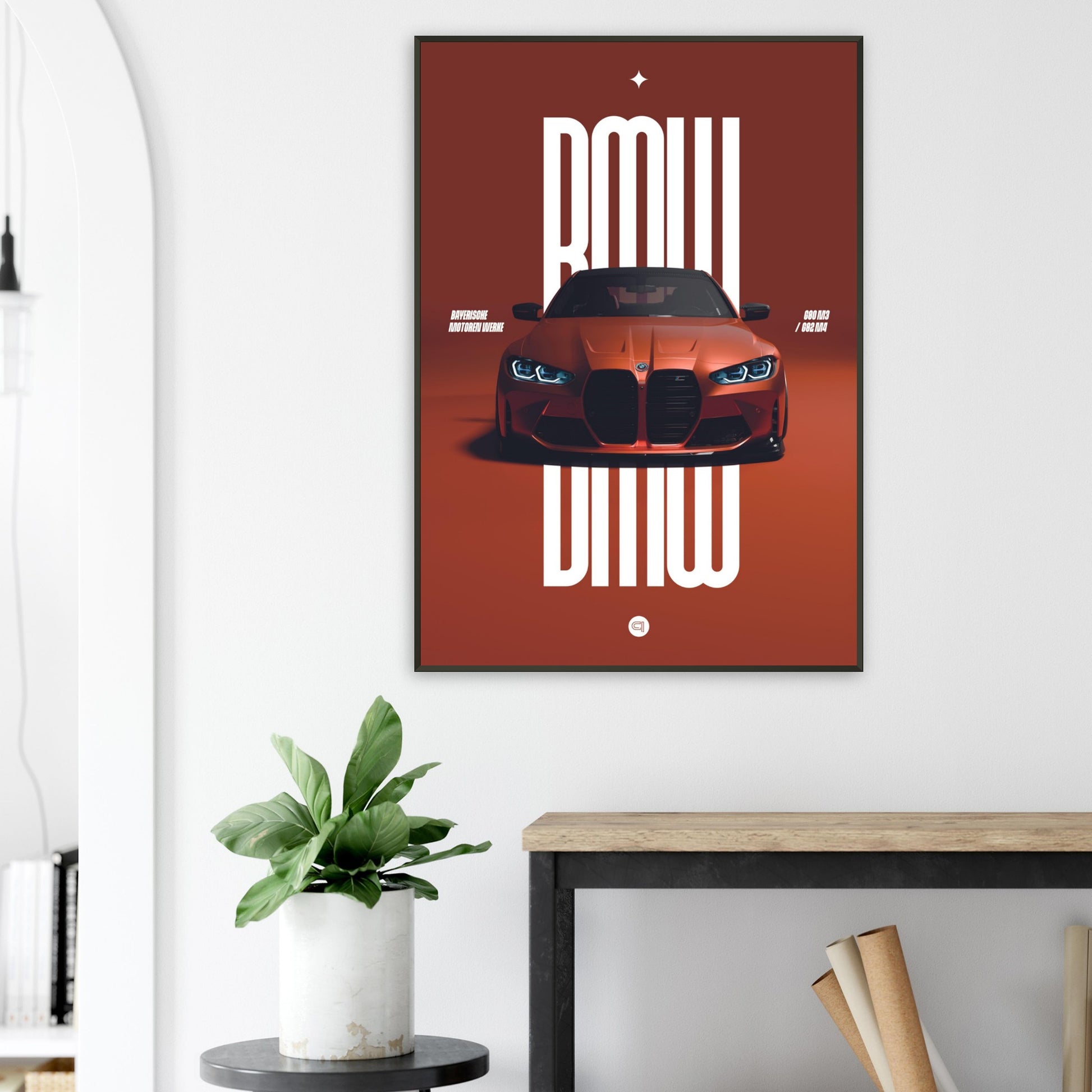 Framed Car Poster - BMW G80 M3 / G82 M4 Bumper - Orange