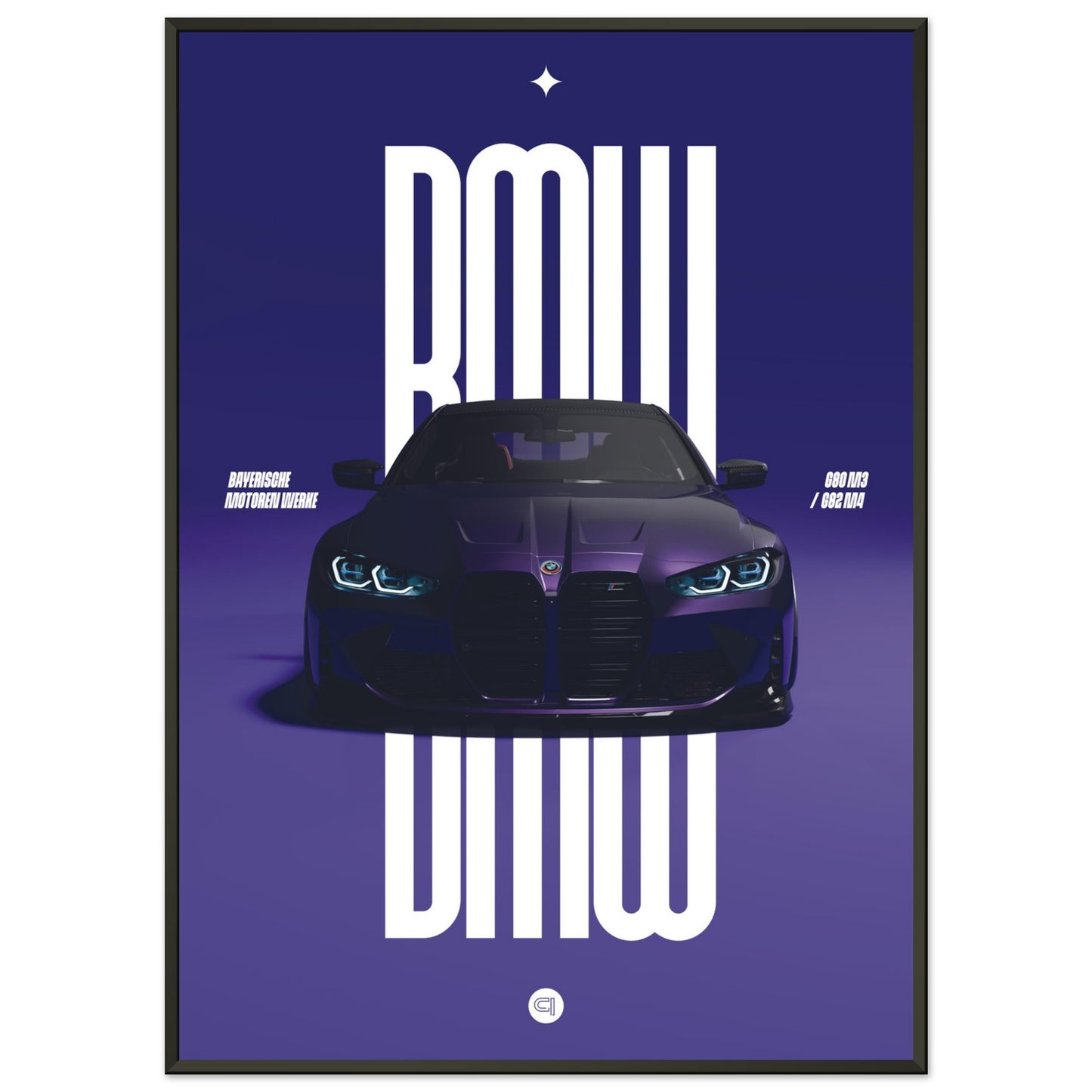 Framed Car Poster - BMW G80 M3 / G82 M4 Bumper - Darkpurple