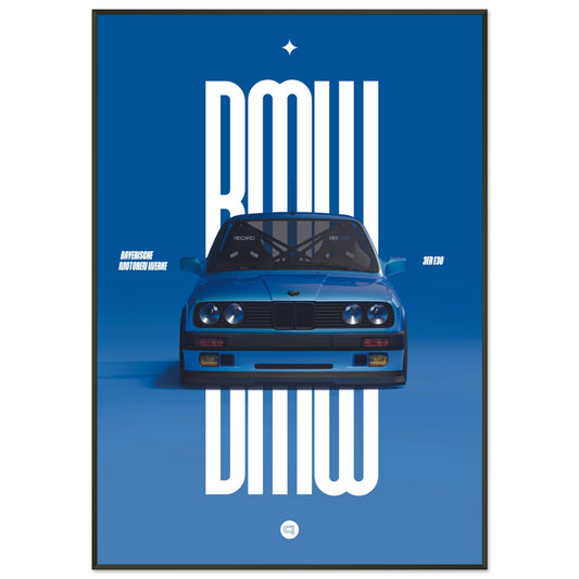 ´Framed Car Poster - BMW E30 - Blue