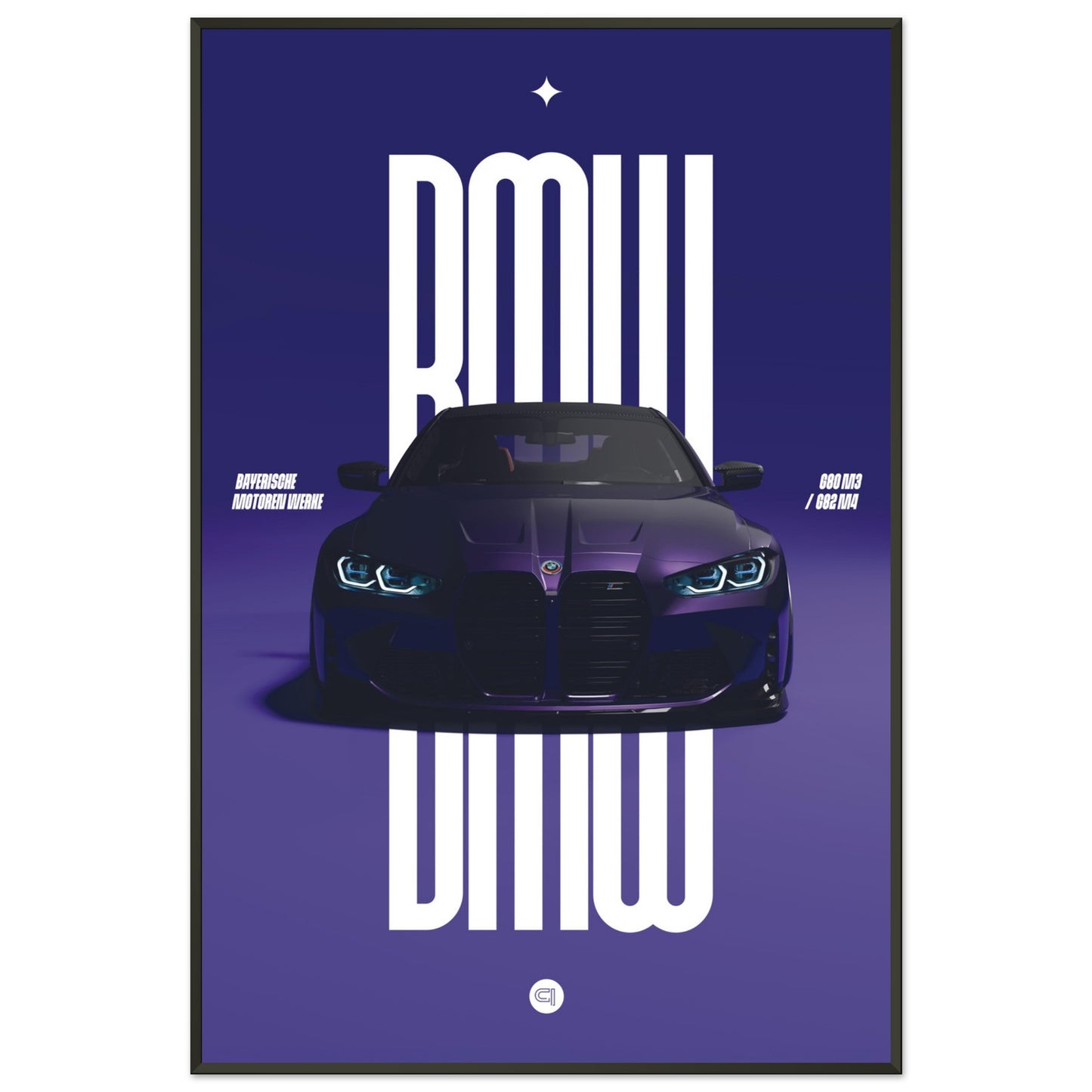 Framed Car Poster - BMW G80 M3 / G82 M4 Bumper - Darkpurple
