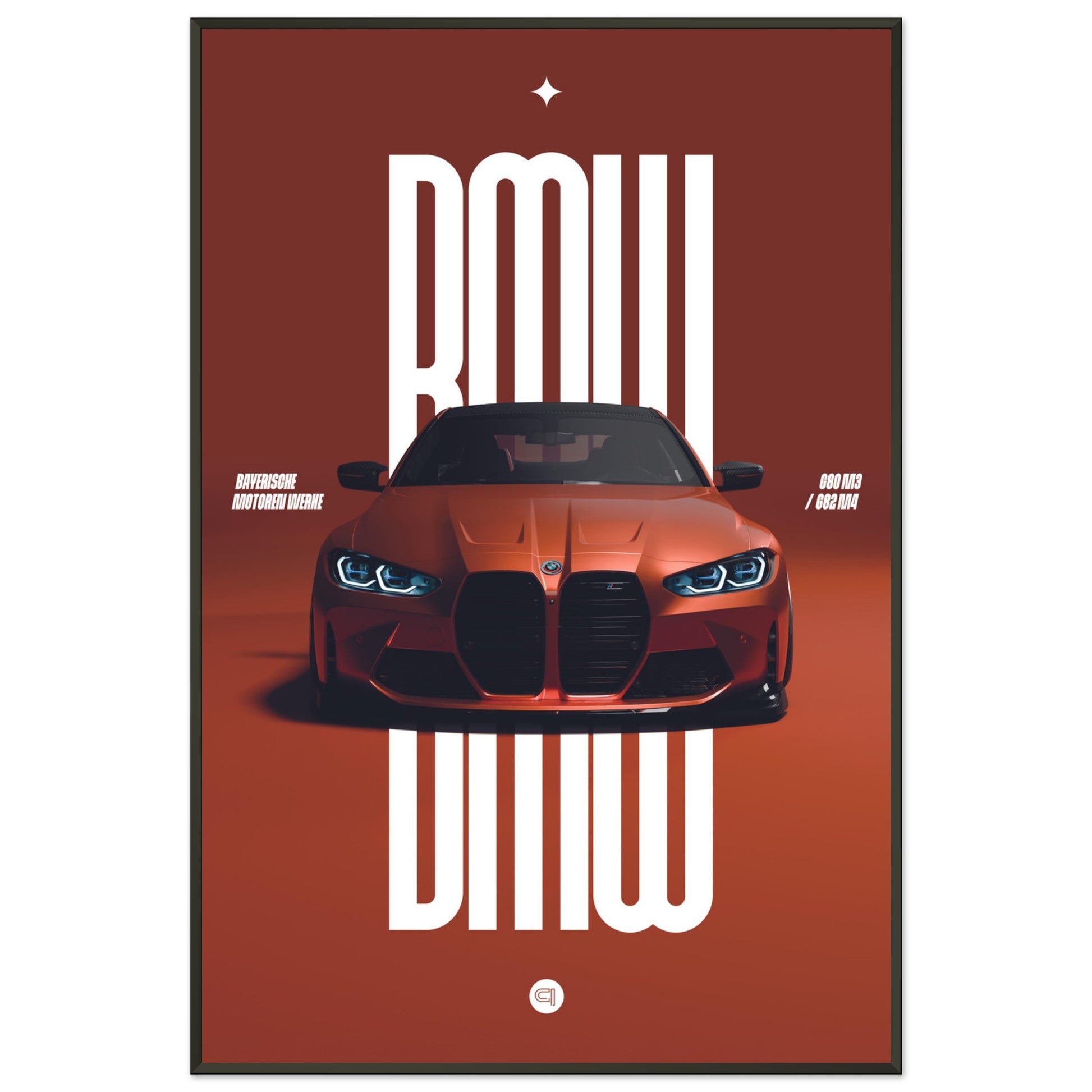 Framed Car Poster - BMW G80 M3 / G82 M4 Bumper - Orange