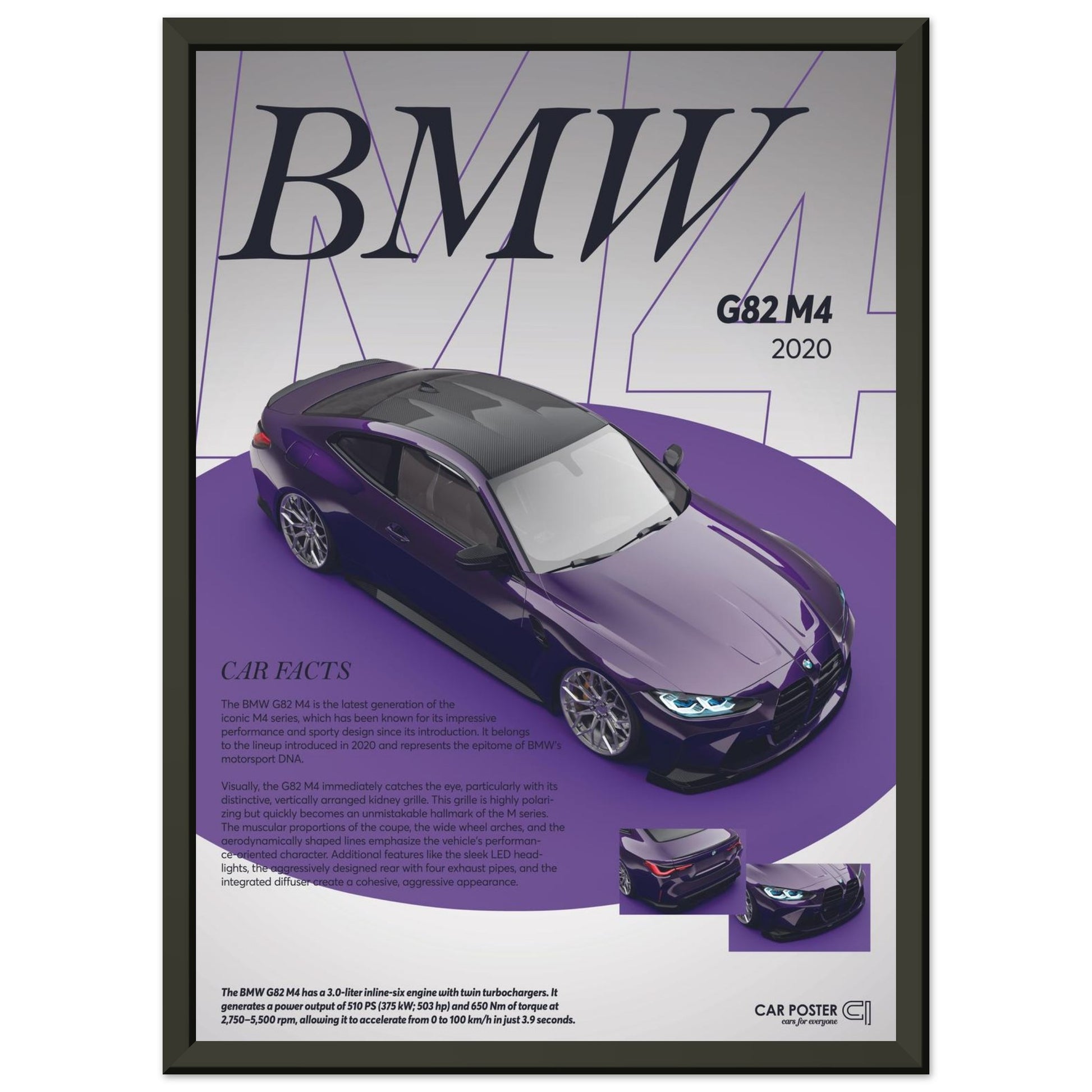 Framed Car Poster - BMW G82 M4 - Purple