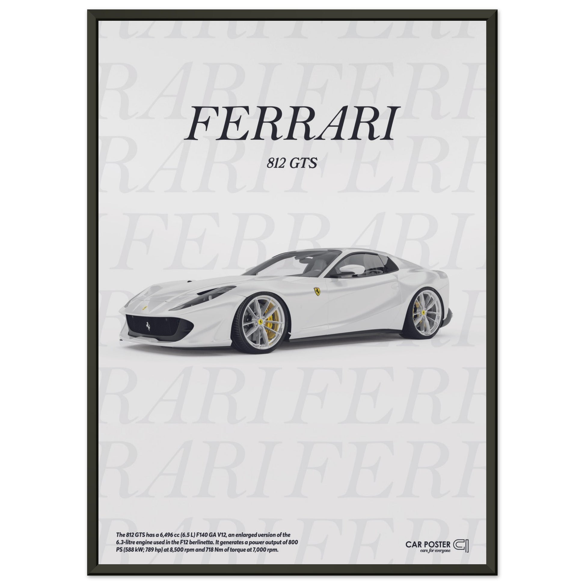 Framed Car Poster - Ferrari 812 GTS Typography - White
