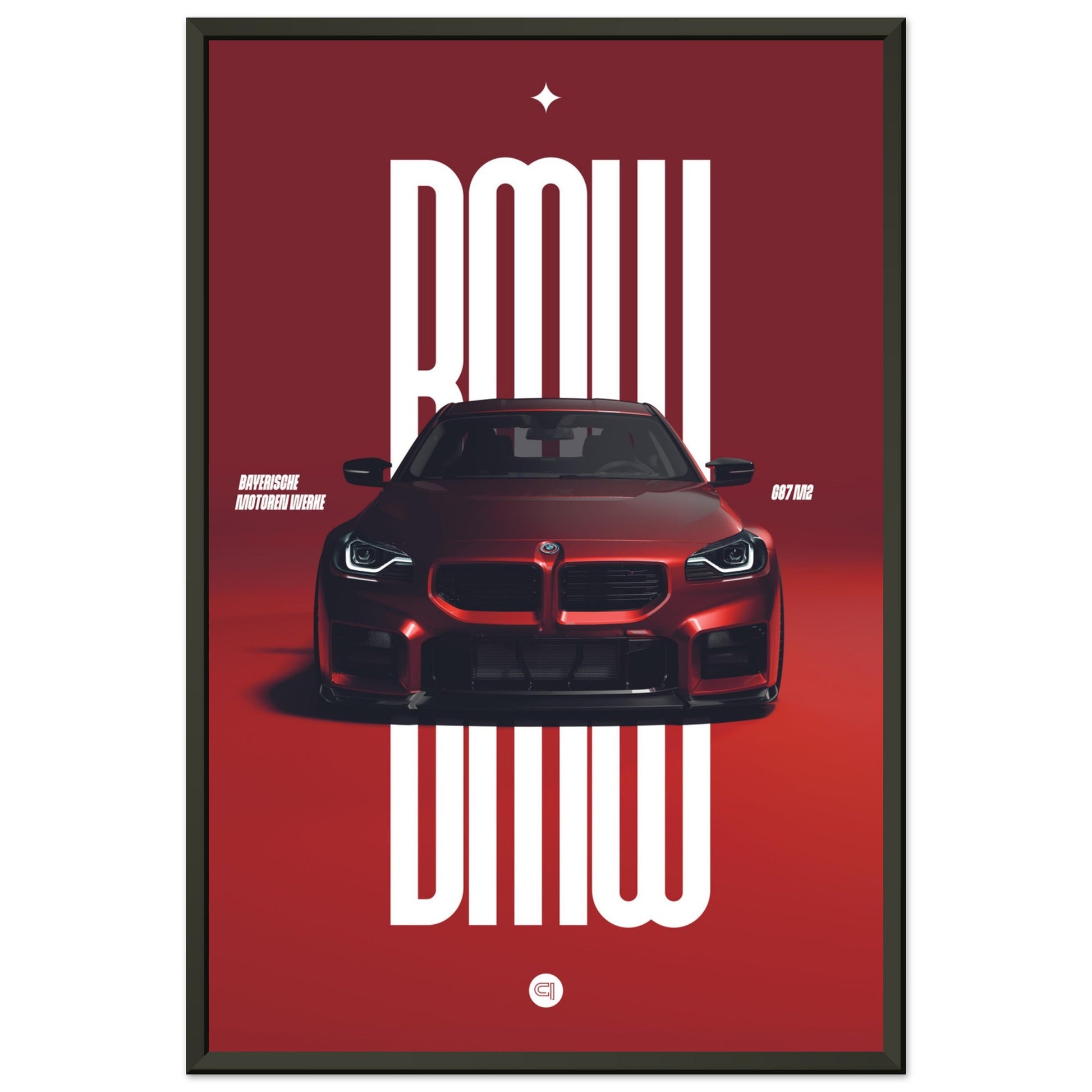 Framed Car Poster - BMW G87 M2 - Red