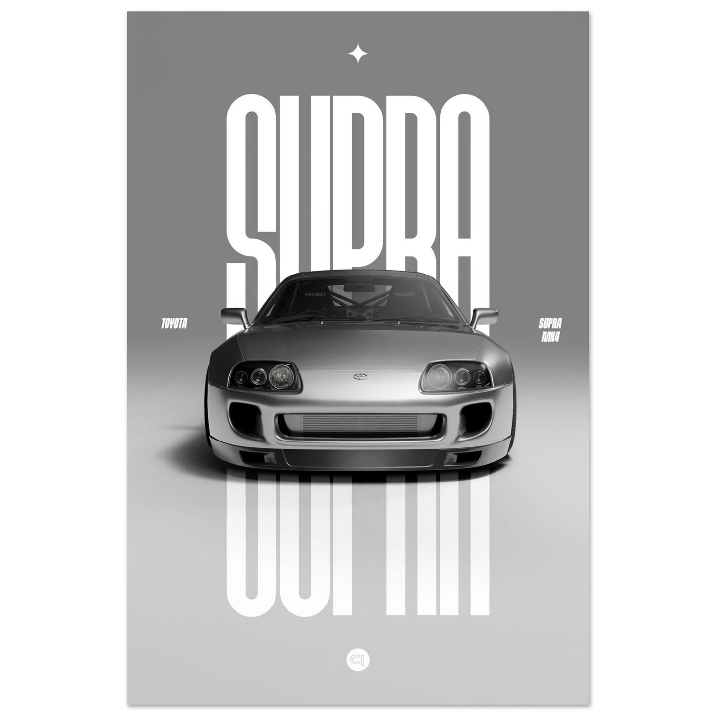 Car Poster - Toyota Supra MK4 - Silver