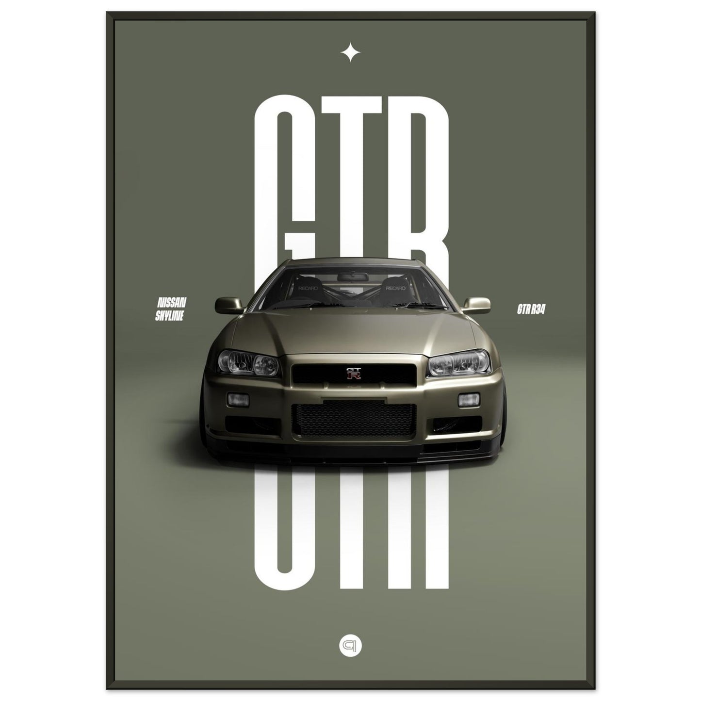 Framed Car Poster - Nissan Skyline GTR R34 - Millenium Jade