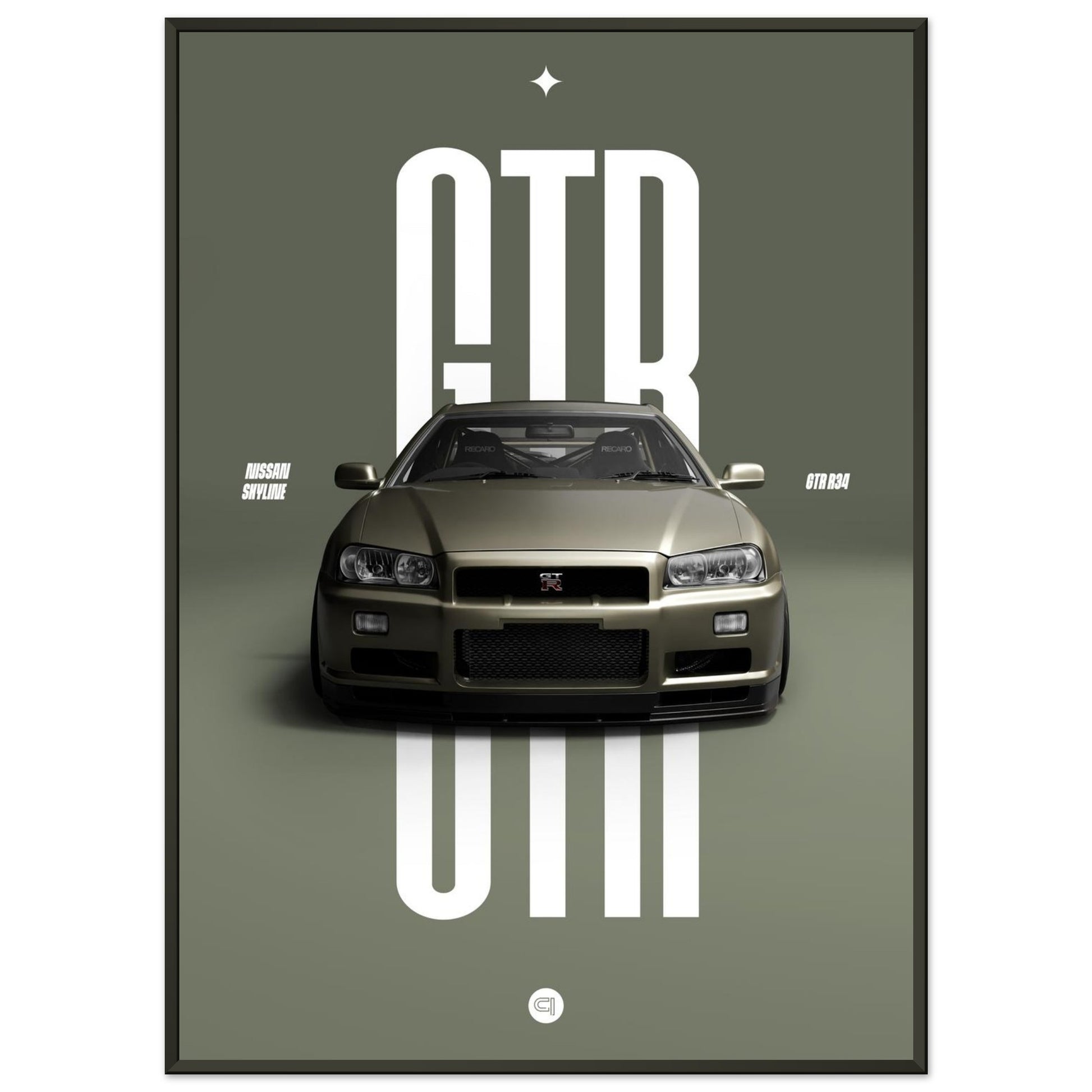 Framed Car Poster - Nissan Skyline GTR R34 - Millenium Jade