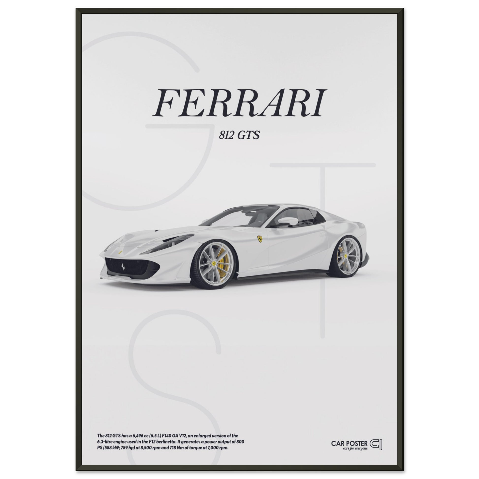 Framed Car Poster - Ferrari 812 GTS Letters - White