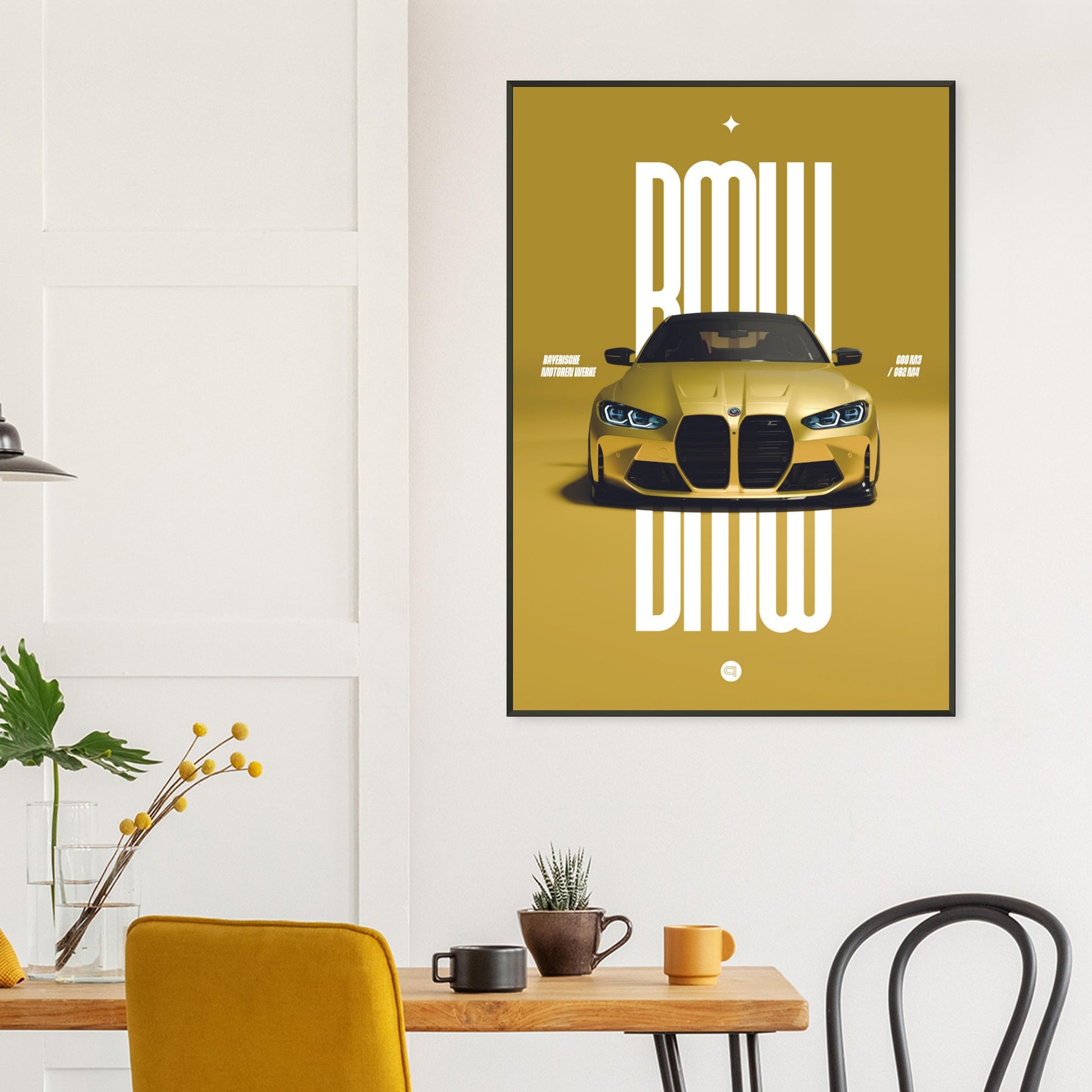Framed Car Poster - BMW G80 M3 / G82 M4 Bumper - Yellow