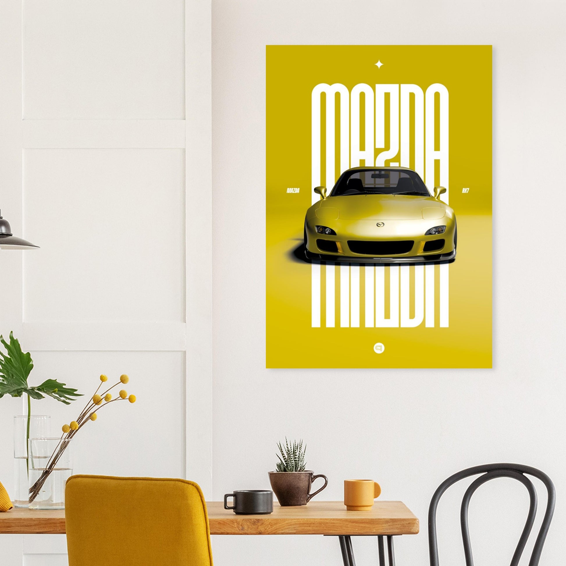 Car Poster - Mazda RX7 - Yellow