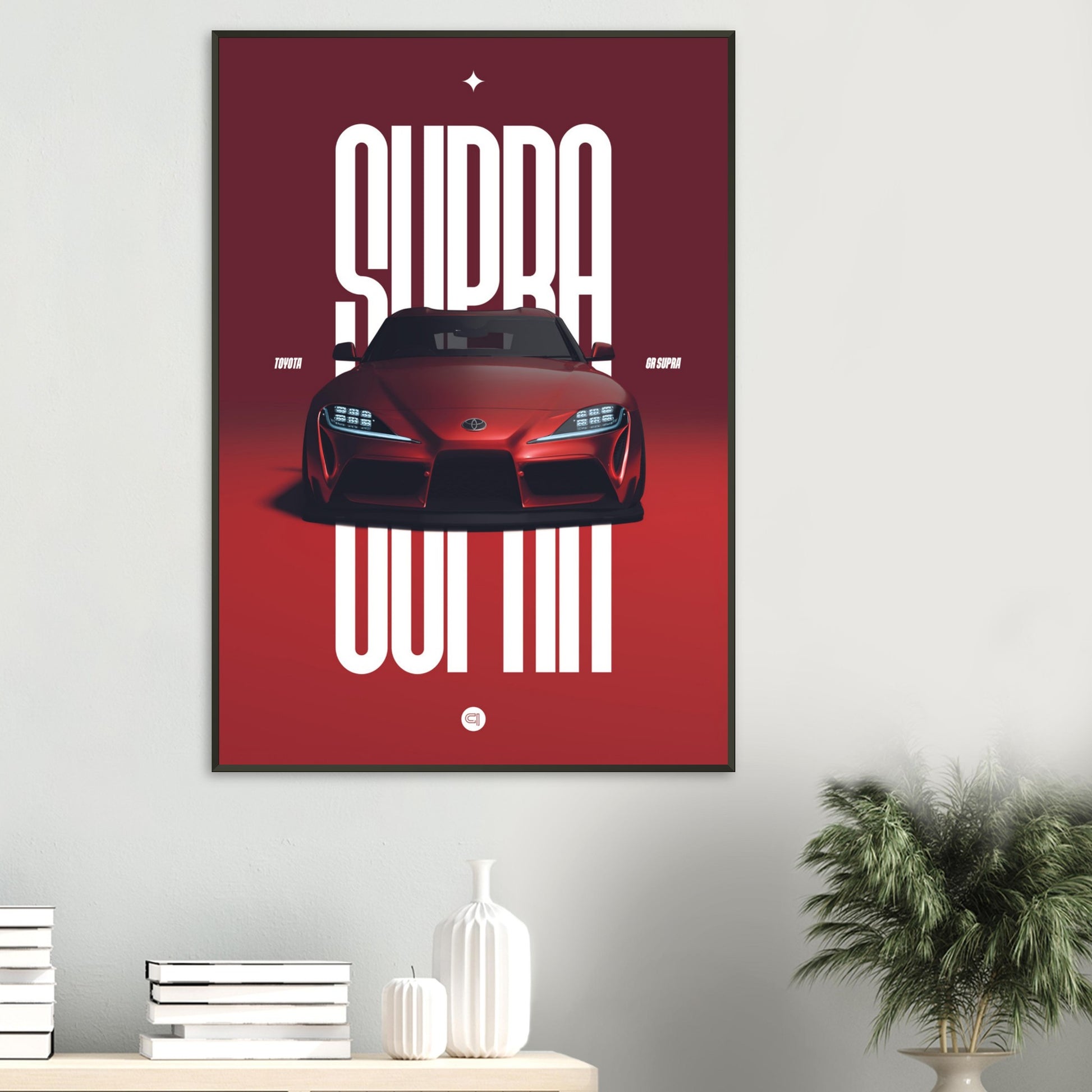 Framed Car Poster - Toyota GR Supra Bumper - Red