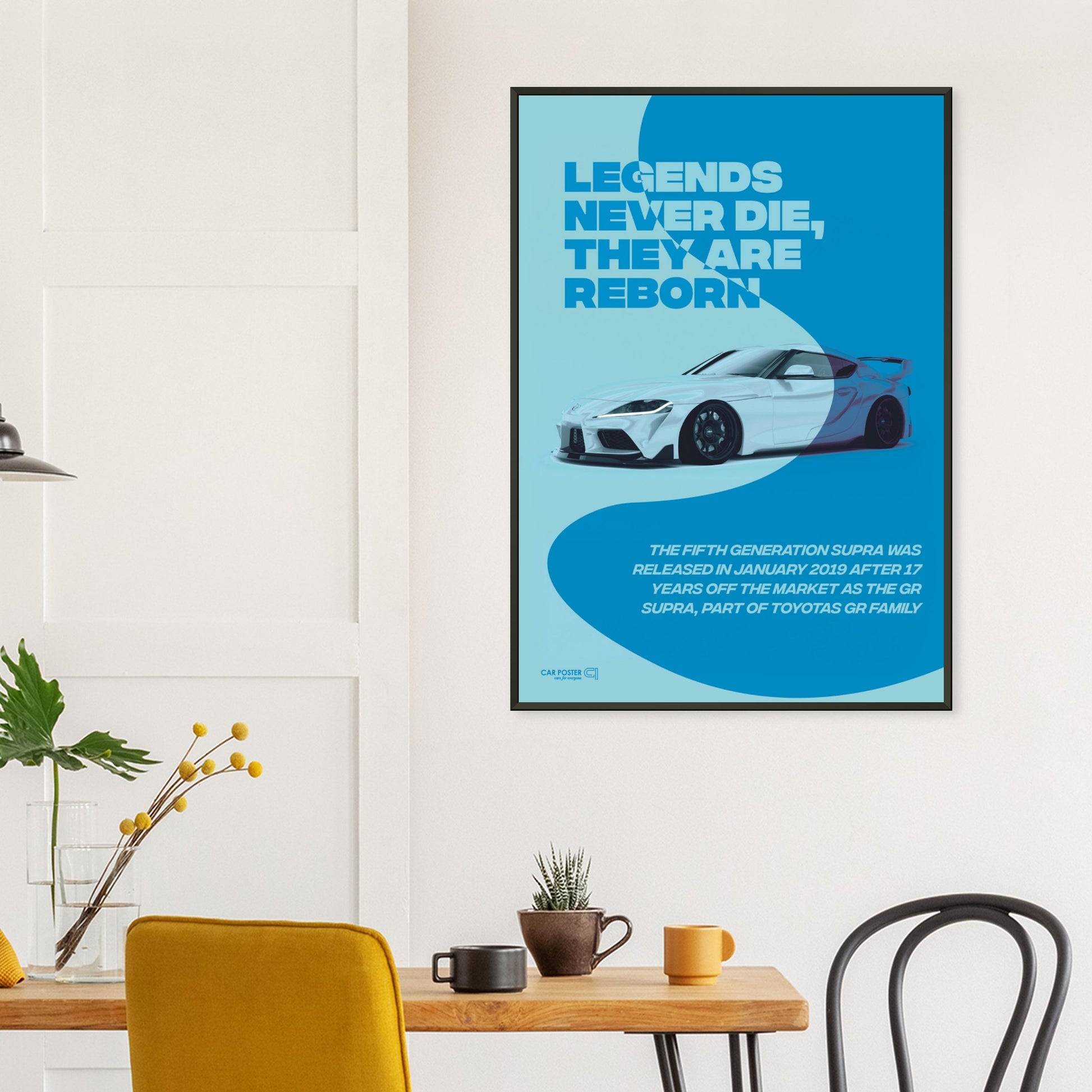 Framed Car Poster - Toyota GR Supra Legend - Blue