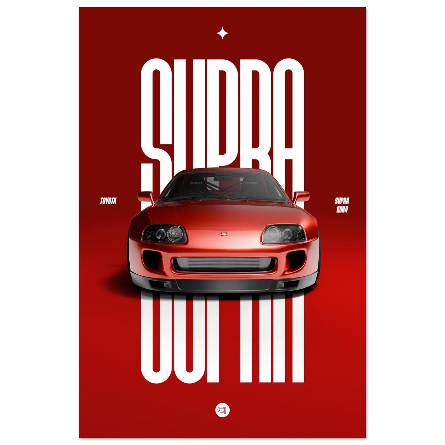 Car Poster - Toyota Supra MK4 - Red