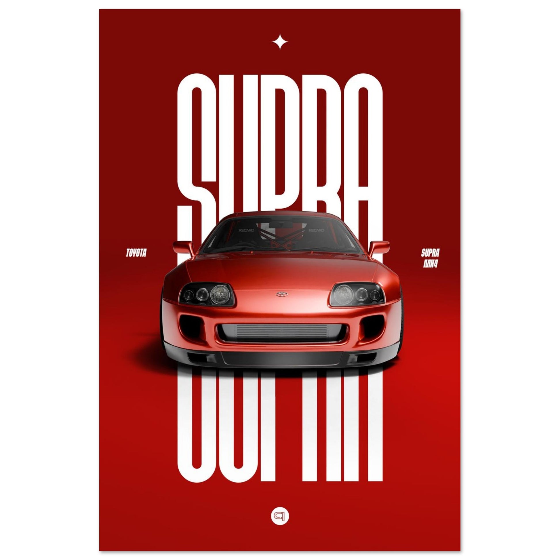 Car Poster - Toyota Supra MK4 - Red