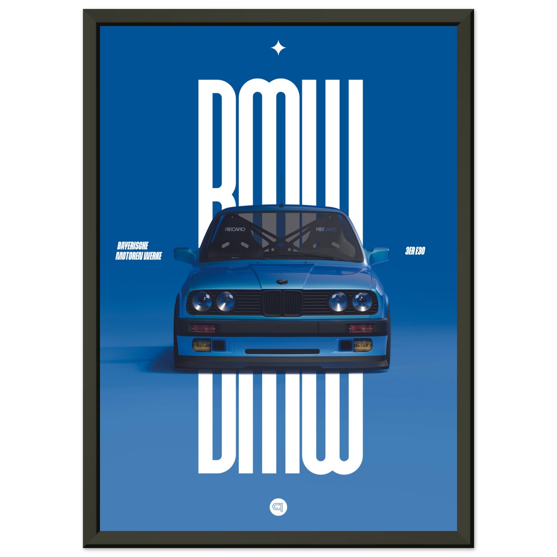 ´Framed Car Poster - BMW E30 - Blue