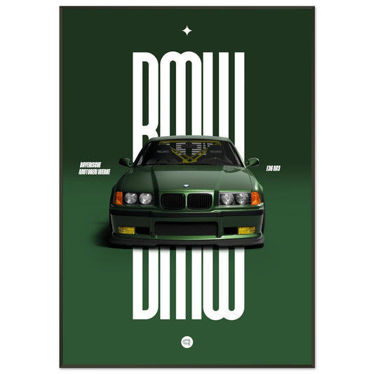 Framed Car Poster - BMW E36 - Green