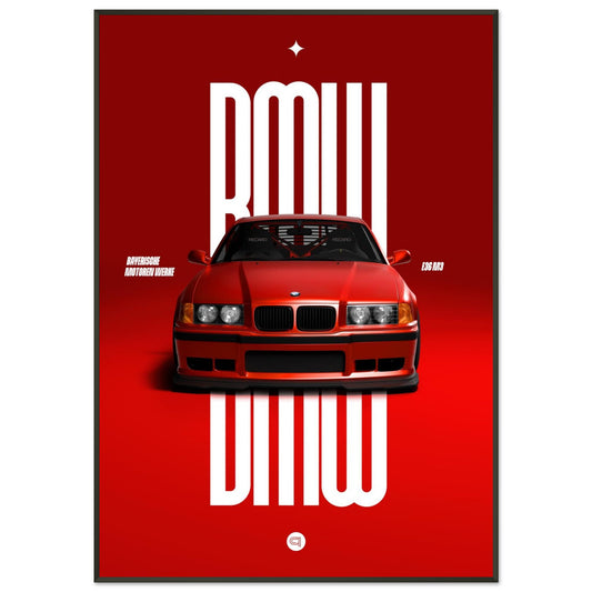 Framed Car Poster - BMW E36 - Red