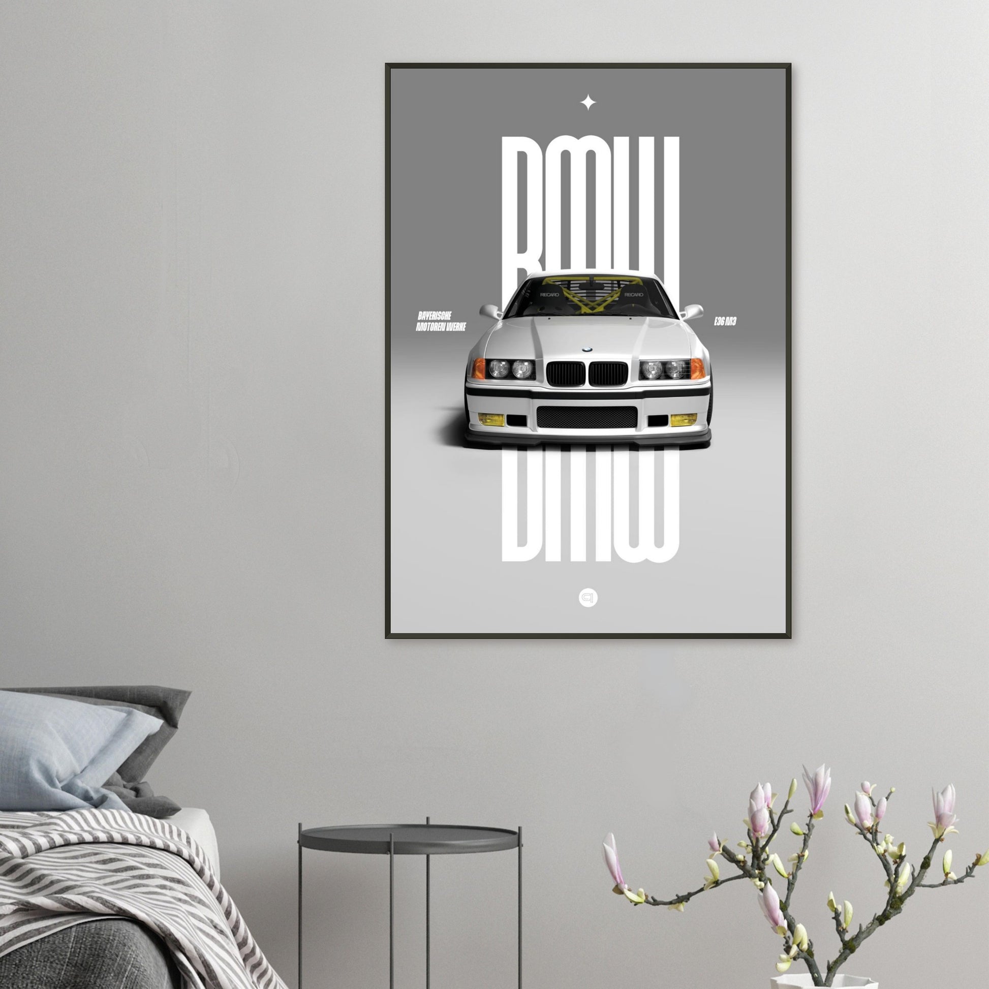 Framed Car Poster - BMW E36 - White