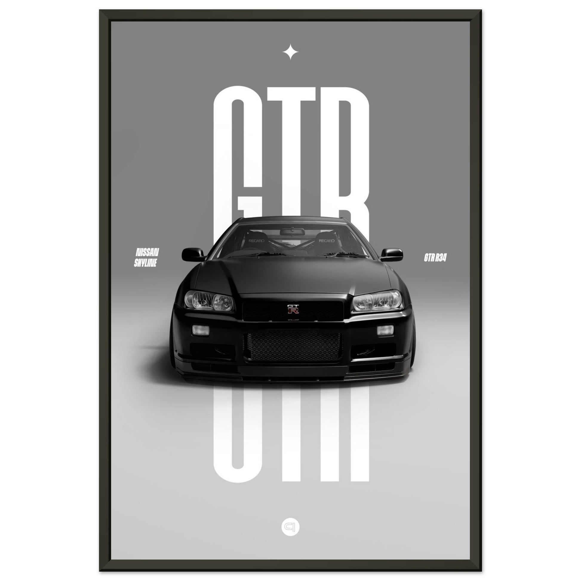 Framed Car Poster - Nissan Skyline GTR R34 - Black