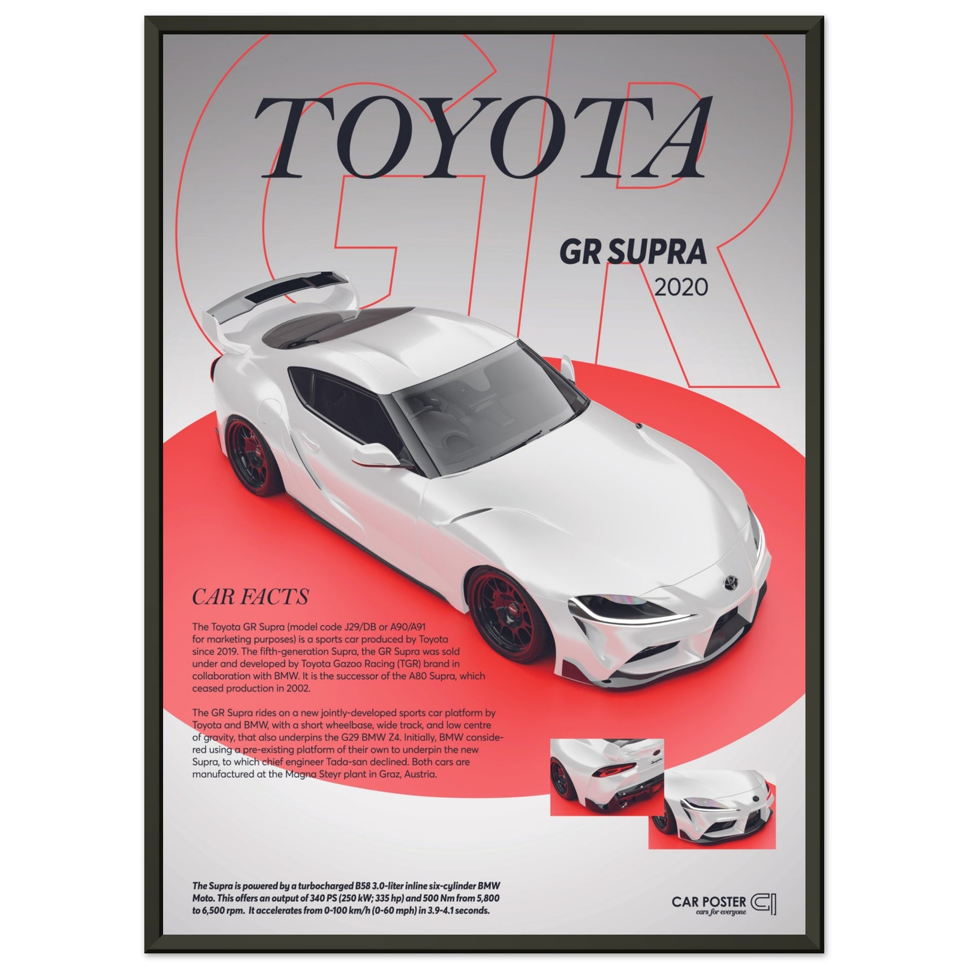 Framed Car Poster - Toyota GR Supra - White
