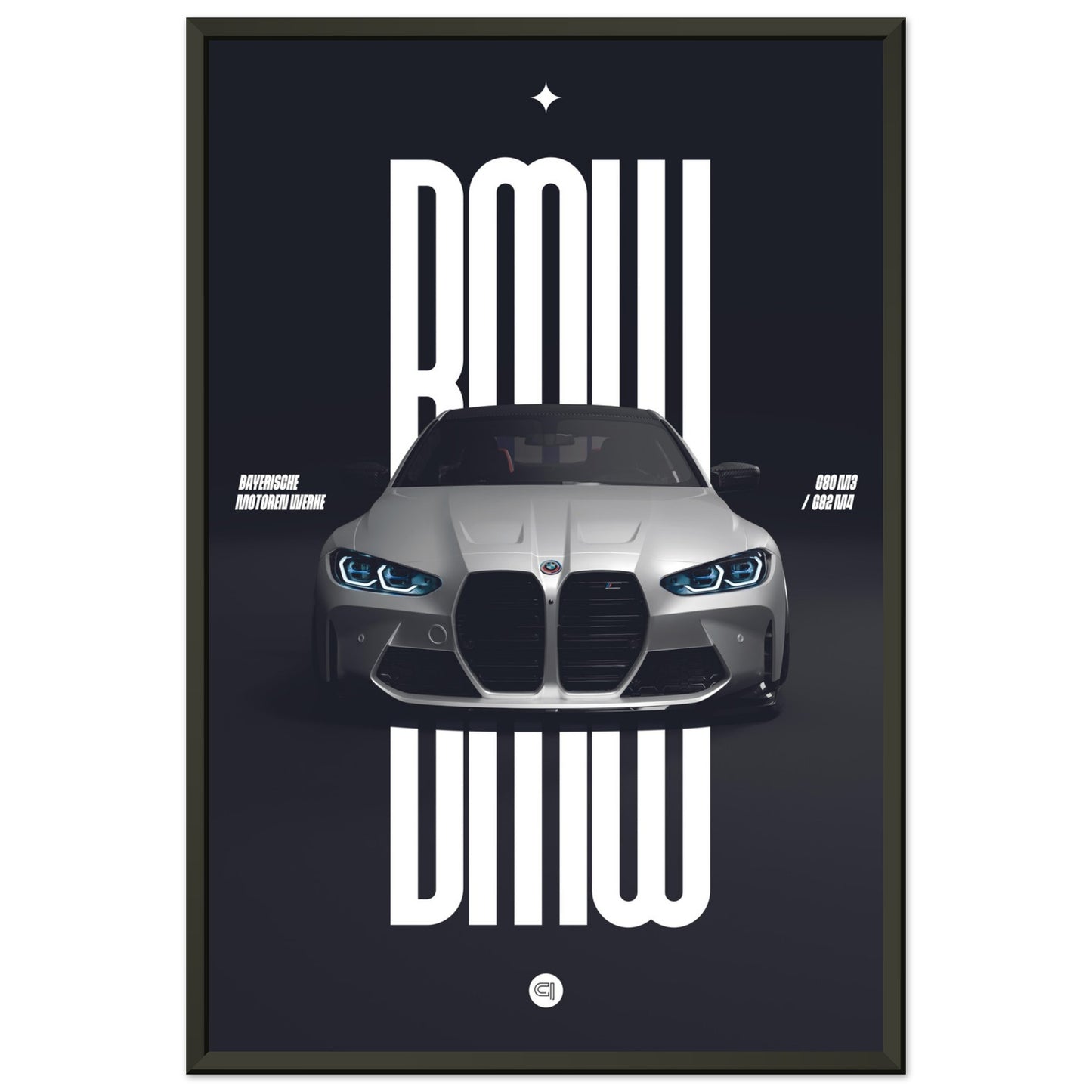 Framed Car Poster - BMW G80 M3 / G82 M4 Bumper - White