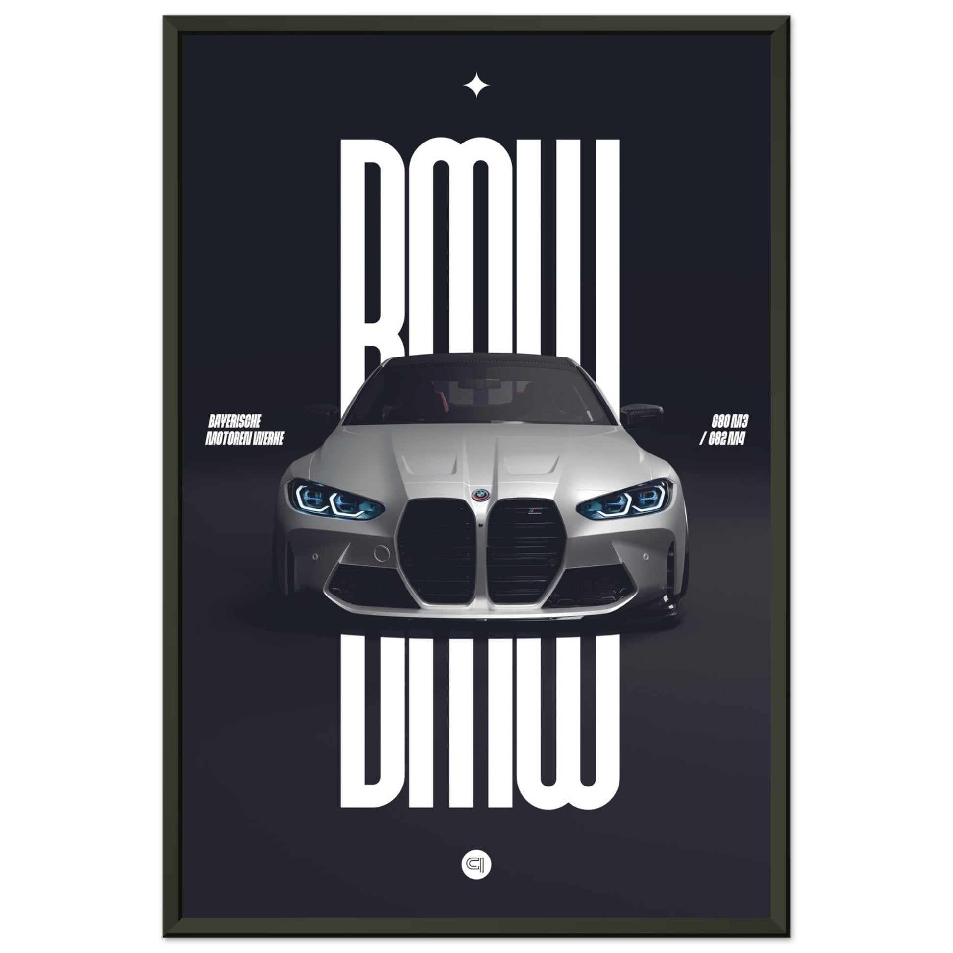 Framed Car Poster - BMW G80 M3 / G82 M4 Bumper - White