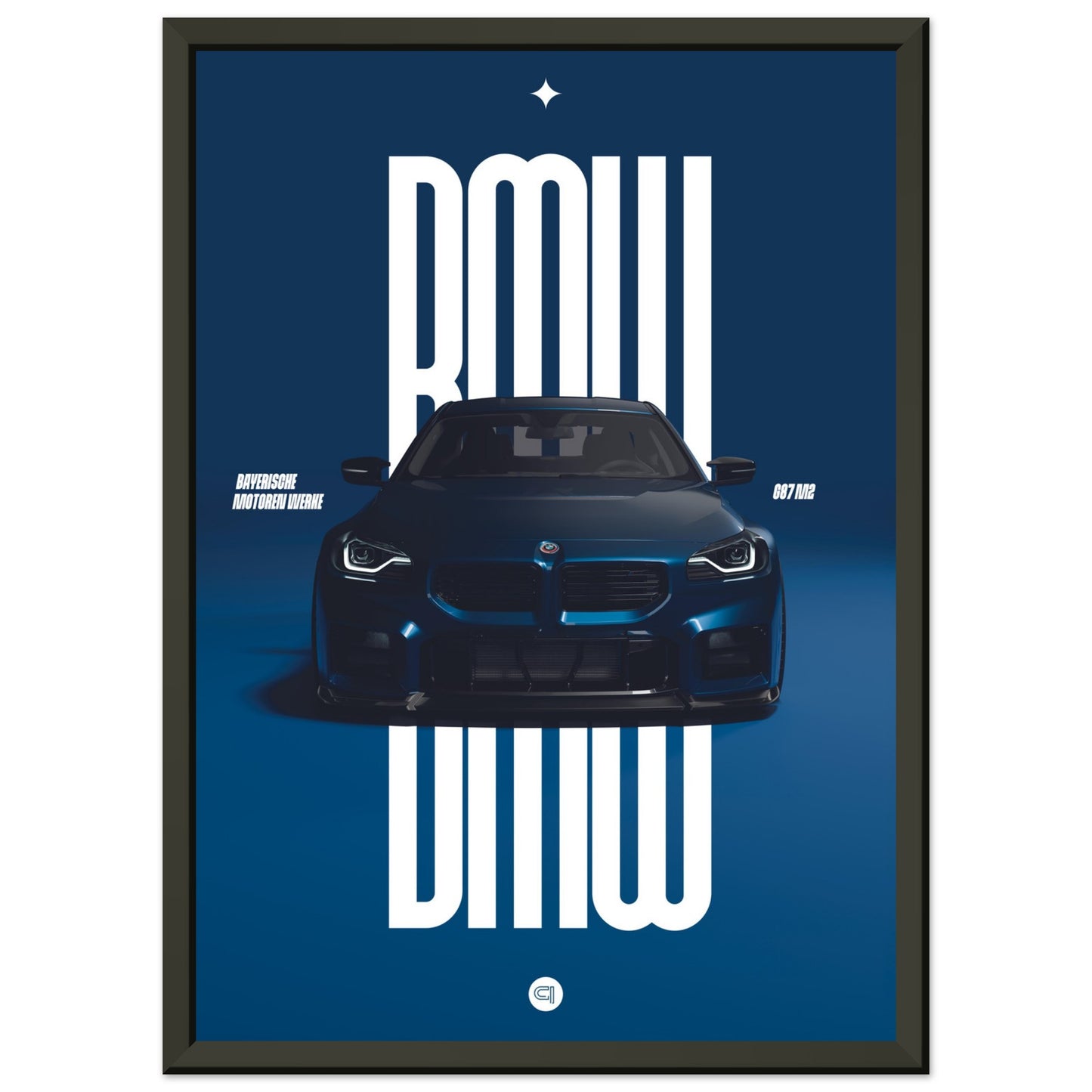 Framed Car Poster - BMW G87 M2 - Darkblue