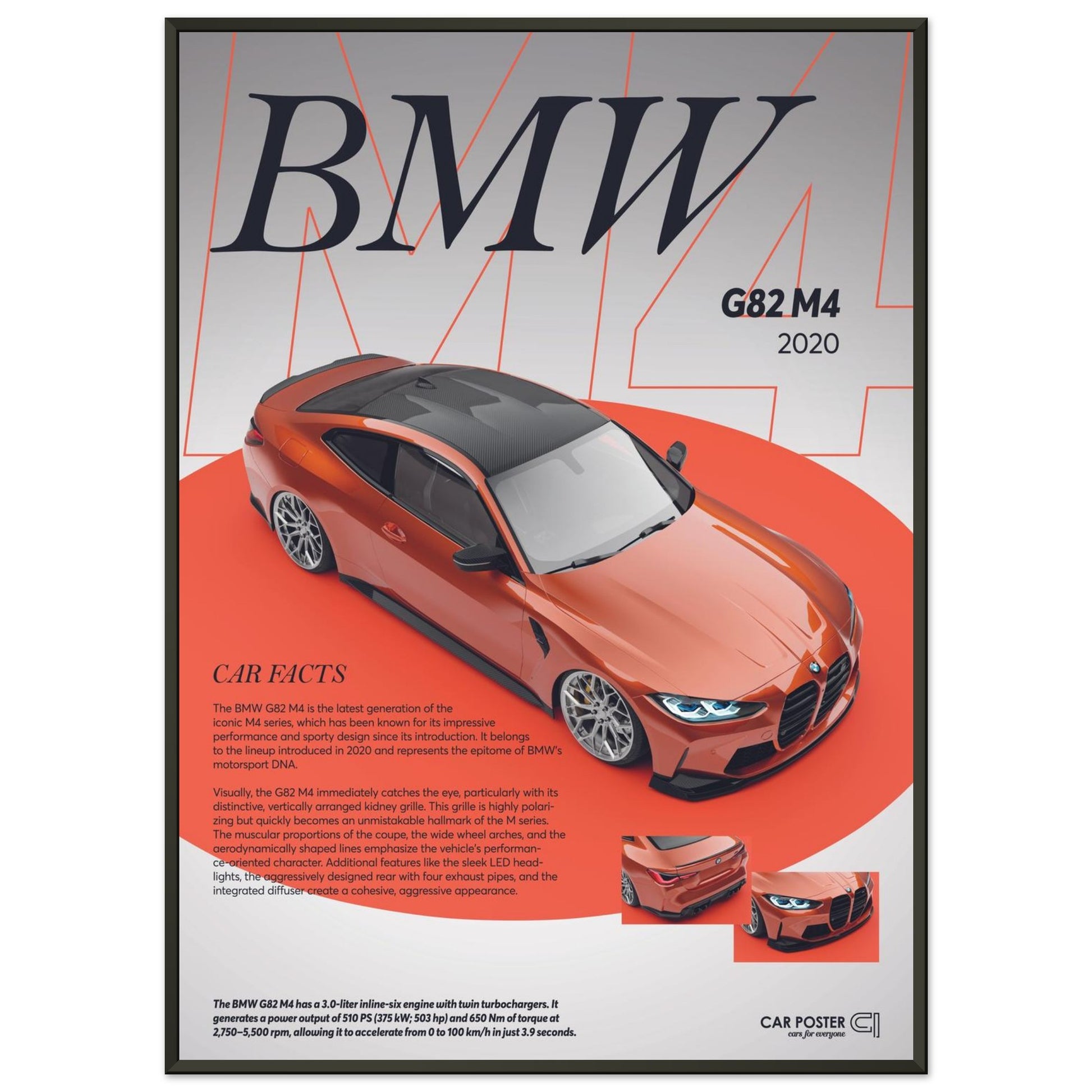 Framed Car Poster - BMW G82 M4 - Orange