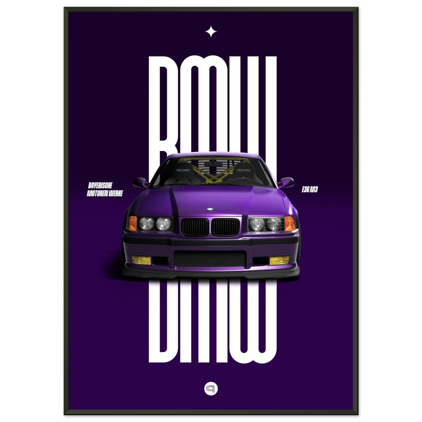 Framed Car Poster - BMW E36 - Purple
