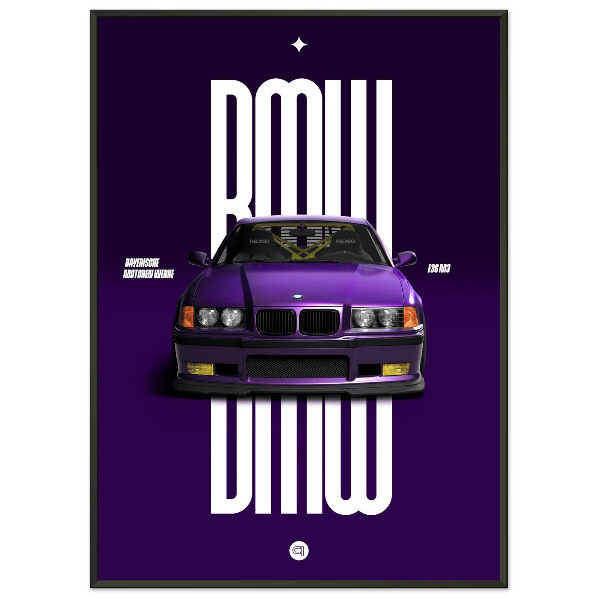 Framed Car Poster - BMW E36 - Purple