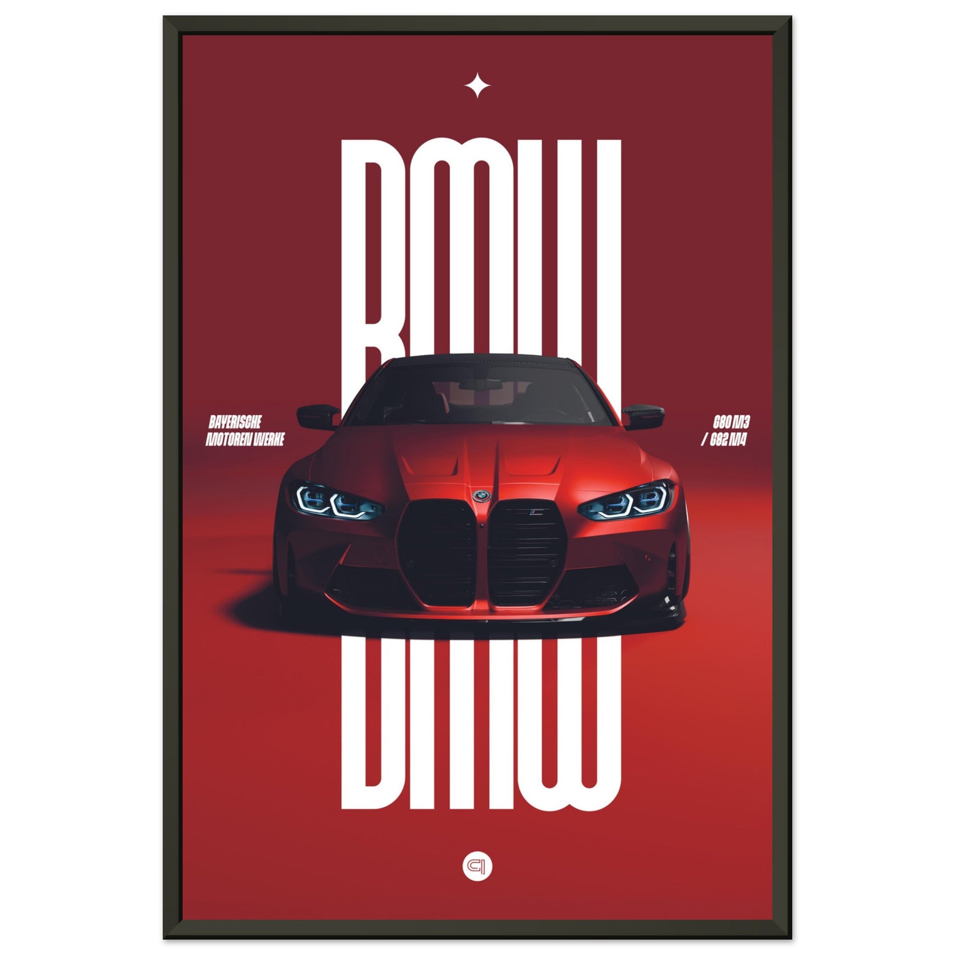 Framed Car Poster - BMW G80 M3 / G82 M4 Bumper - Red